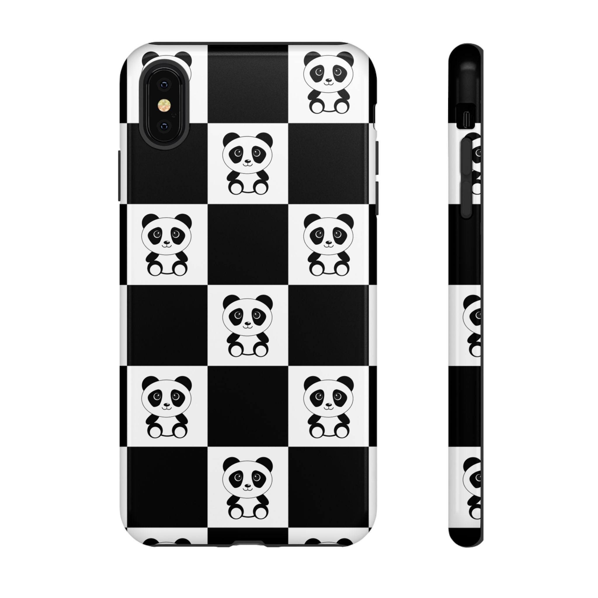 Panda Chessboard Tough Cases, Cute Panda Phone Covers, Chess Pattern iPhone Case, Board Games Phone Accessories, Animal Lover Tech