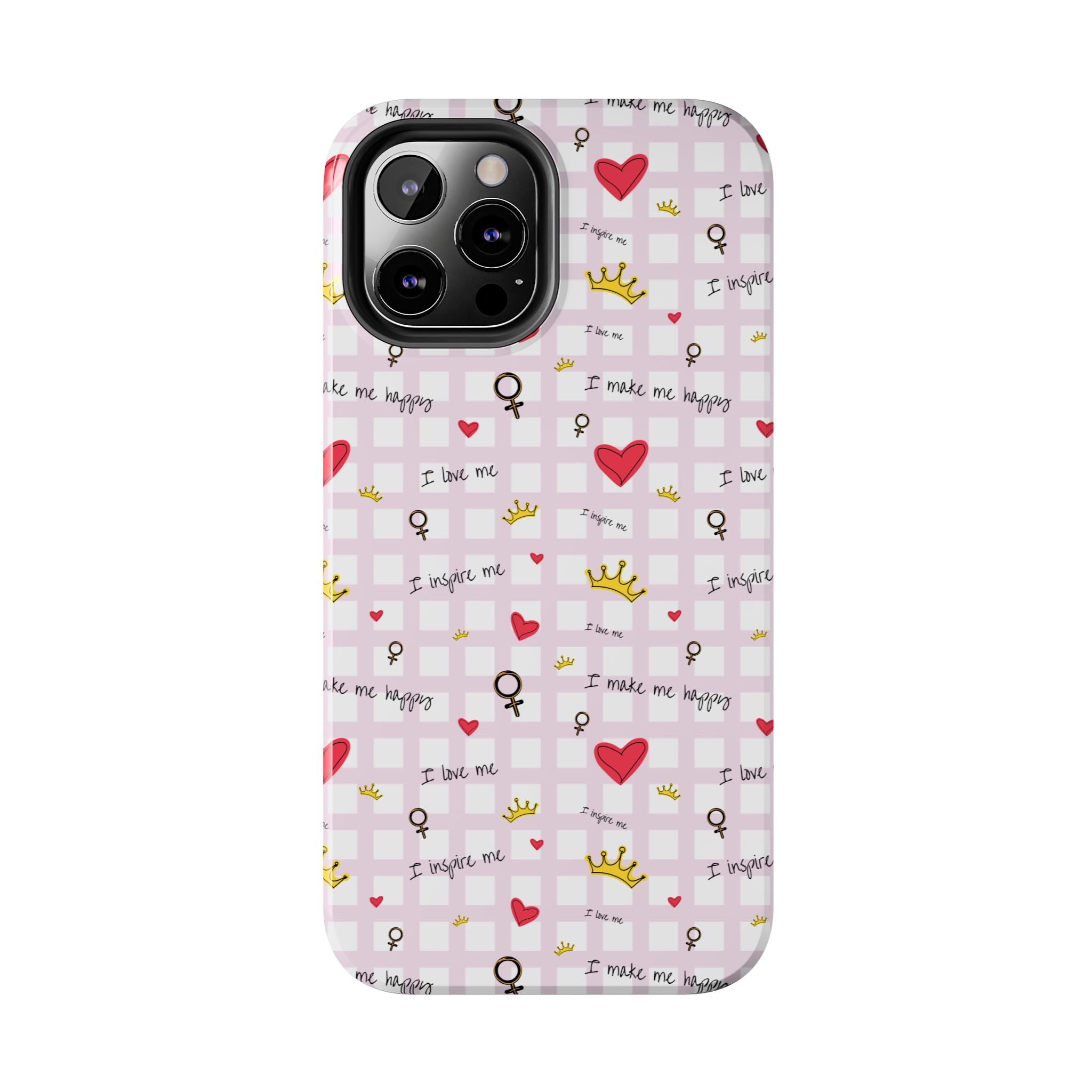 Cozy Hearts & Crowns Phone Case, Heart Design Protective Phone Cover, Crown Pattern Tough Case, Girly Phone Accessories, Valentine's Day