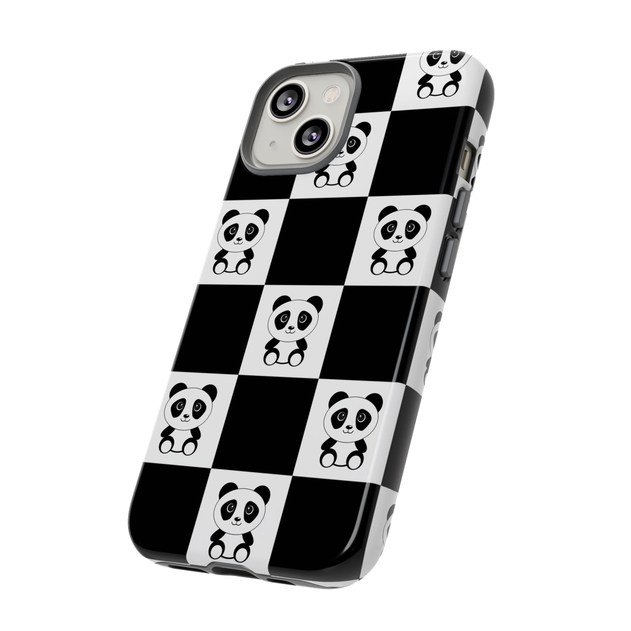 Panda Chessboard Tough Cases, Cute Panda Phone Covers, Chess Pattern iPhone Case, Board Games Phone Accessories, Animal Lover Tech