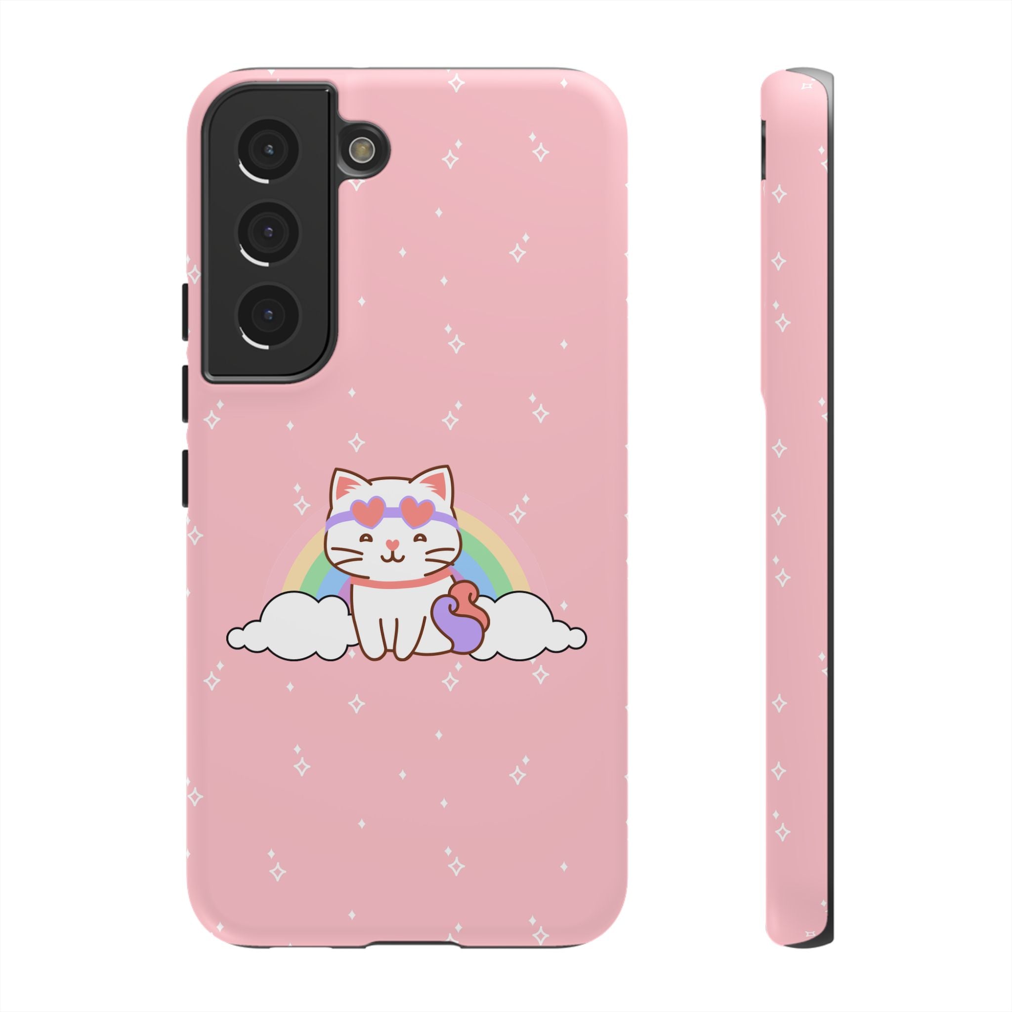 Kawaii Cat Rainbow Tough Cases, Cute Kitty Phone Cover, Protective Phone Case, Adorable Cat Lover Gift, Fun Rainbow Cat Phone Accessories