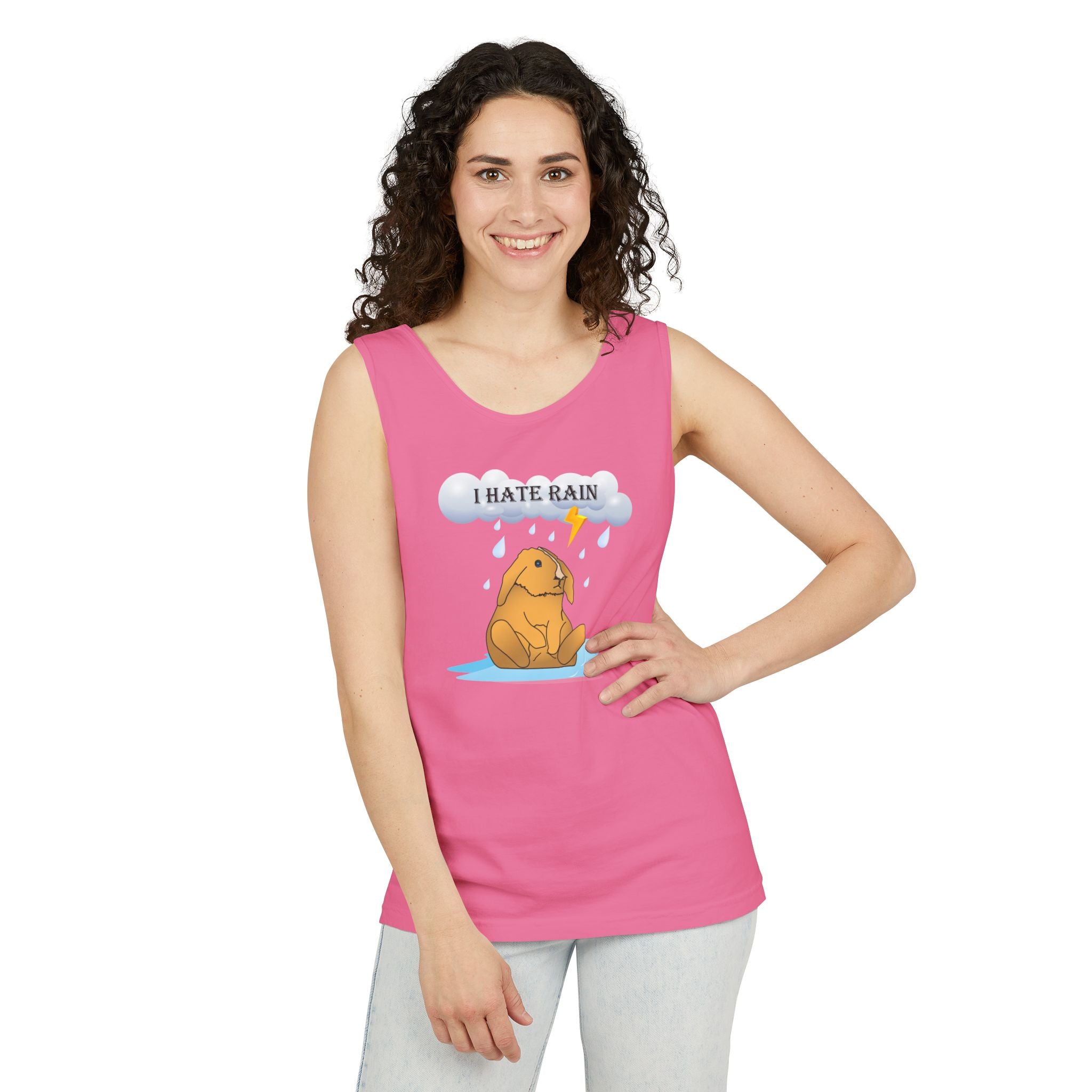 I Hate Rain Rabbit Tank Top, Sleeveless Tee, Summer Shirt, Funny Graphic Top, Rabbit Lover Gift