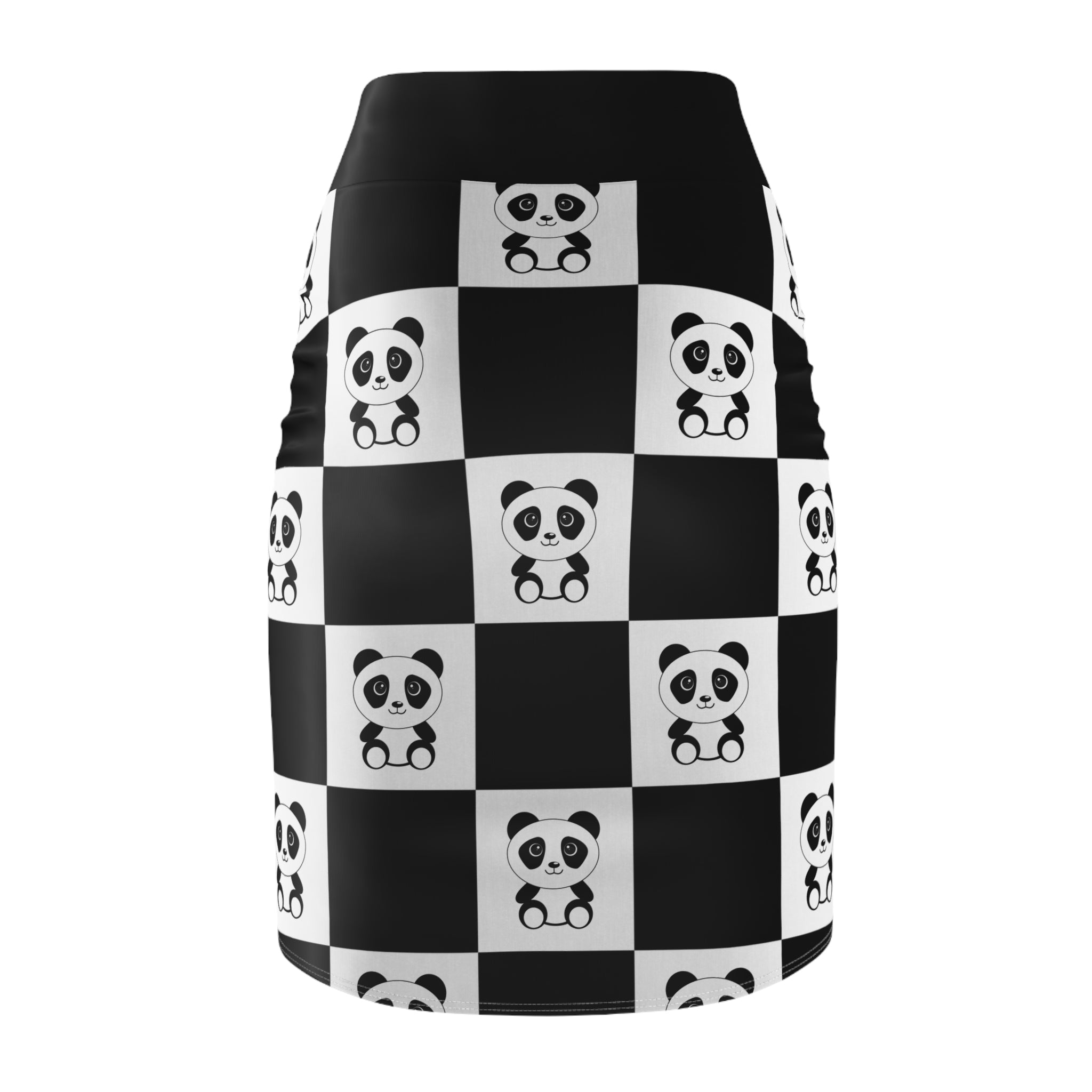 Chessboard with Cute Panda Women's Pencil Skirt, Chess Lover Outfit, Panda Lover Gift, Women's Fashion, Cute Animal Print Skirt