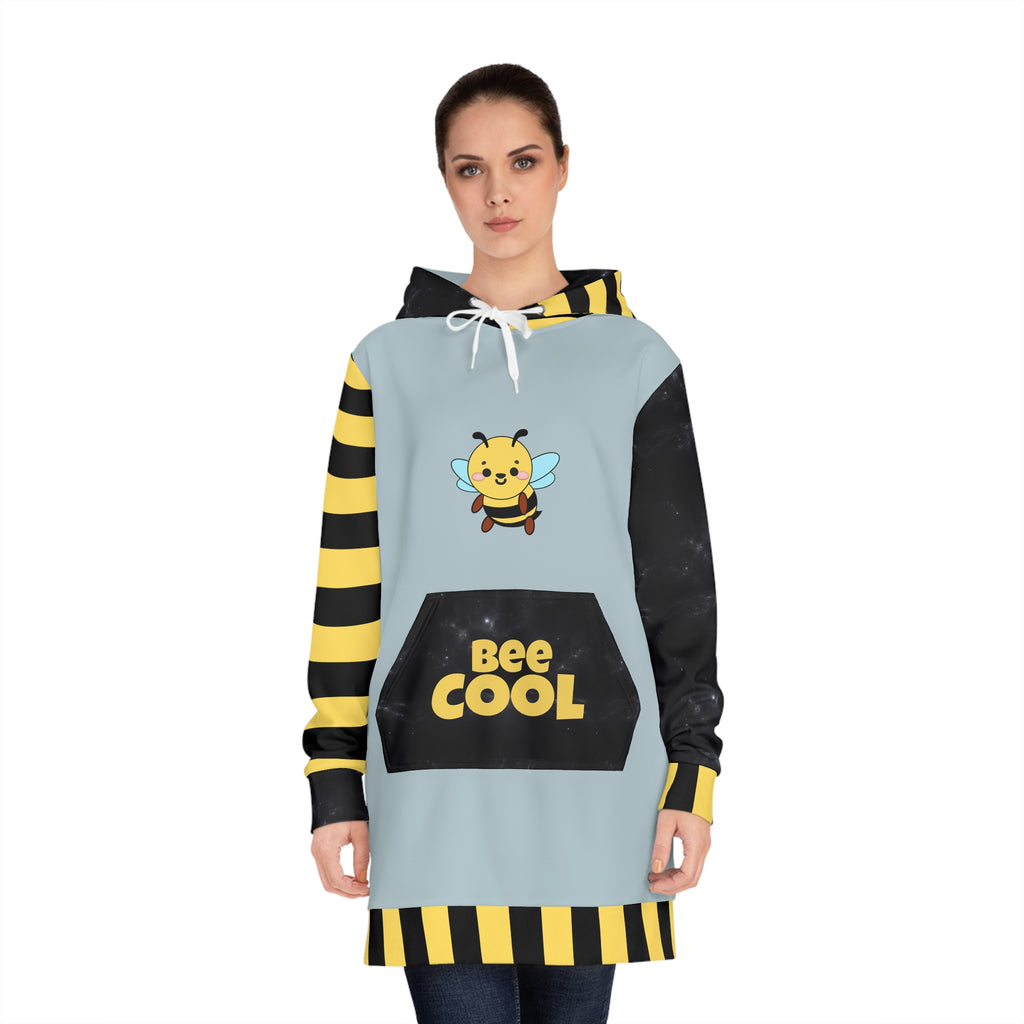 Kawaii Bee Cool Women's Hoodie Dress - Cute Animal Print Sweatshirt Tunic, Fun Winter Fashion, Gift for Her, Trendy Lounge Wear, Comfy