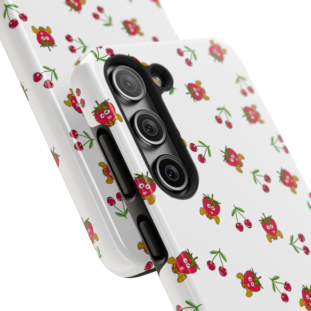 Fruit Patterned Phone Cases, Summer Fruits Phone Covers, Berry Print Tough Cases, Stylish Cell Phone Protectors, Red Fruits Phone