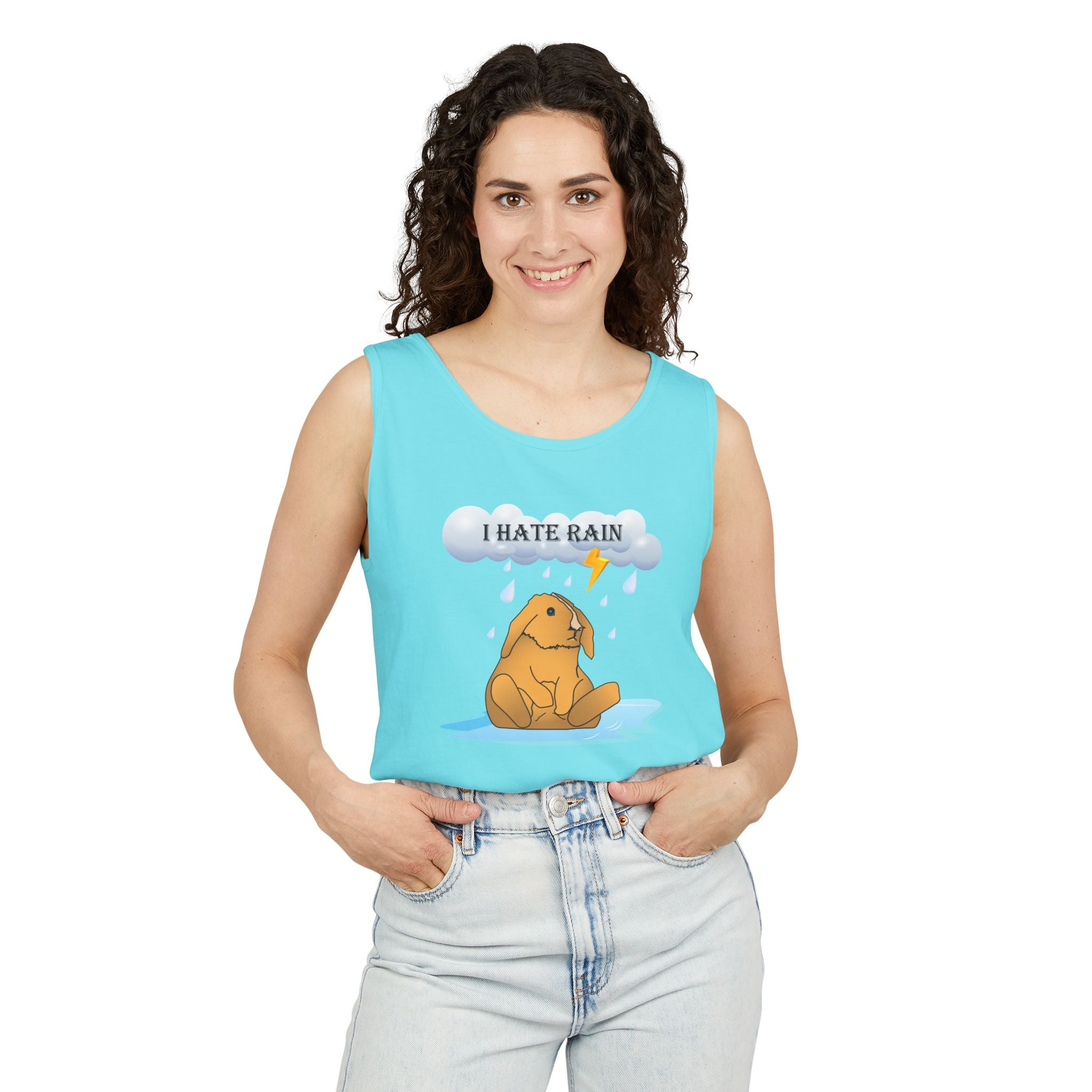 I Hate Rain Rabbit Tank Top, Sleeveless Tee, Summer Shirt, Funny Graphic Top, Rabbit Lover Gift