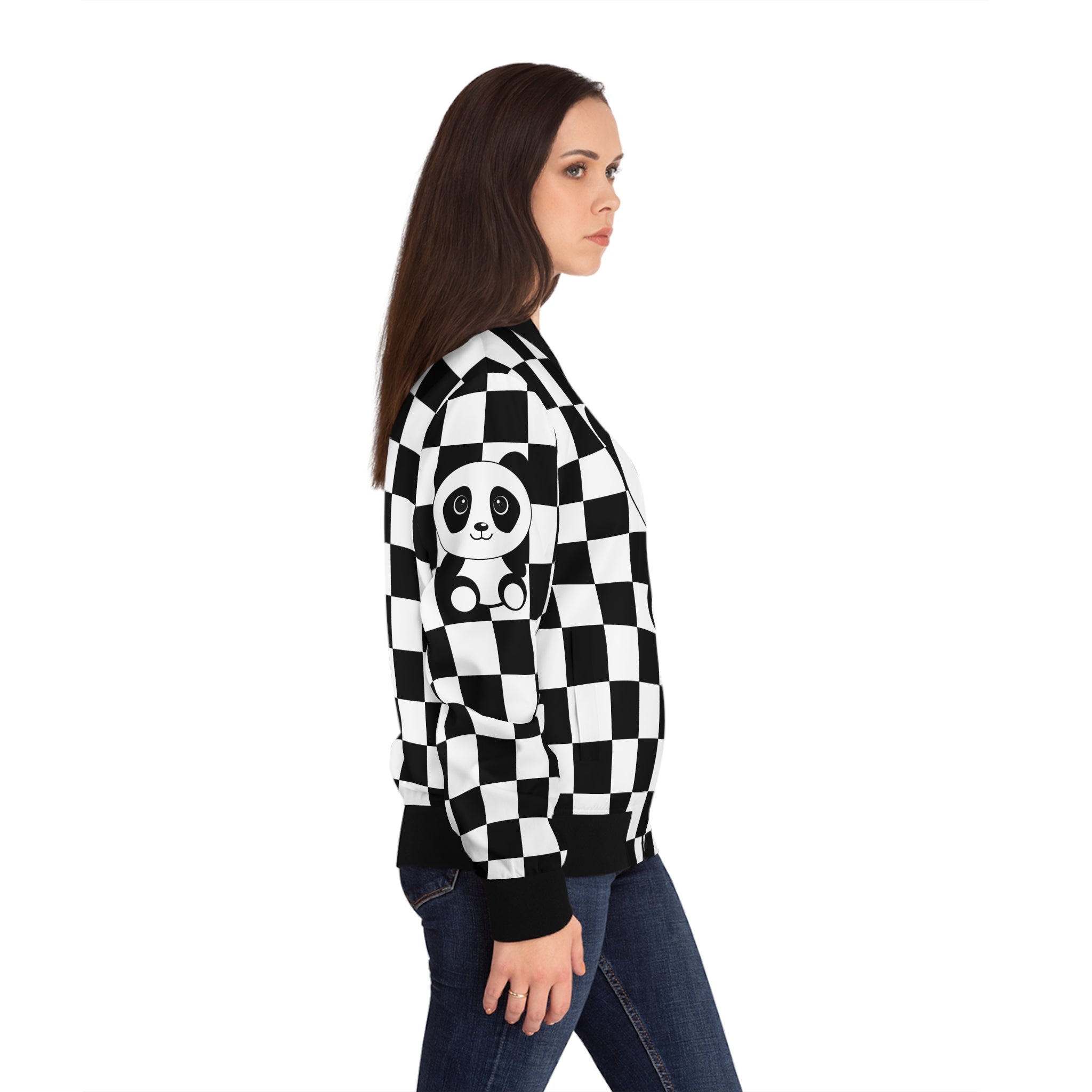 Pandas Chessboard Bomber Jacket