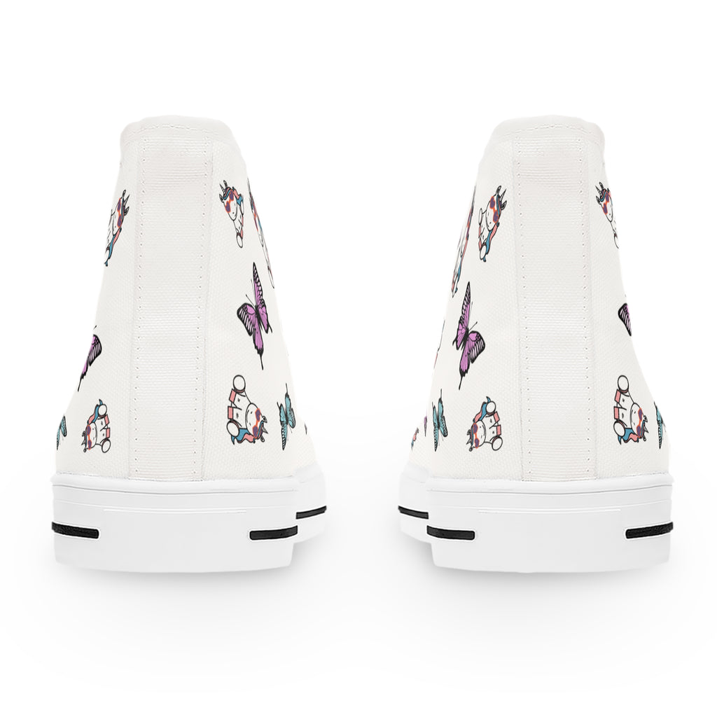 Kawaii Unicorn Women's High Top Sneakers, Cute Sneaker Shoes, Magical Fairy Tale Unicorn Footwear, Gift for Unicorn Lovers, Unicorn