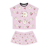 Kawaii Sleeping Bears with Cherries Pink Women's Short Pajama Set