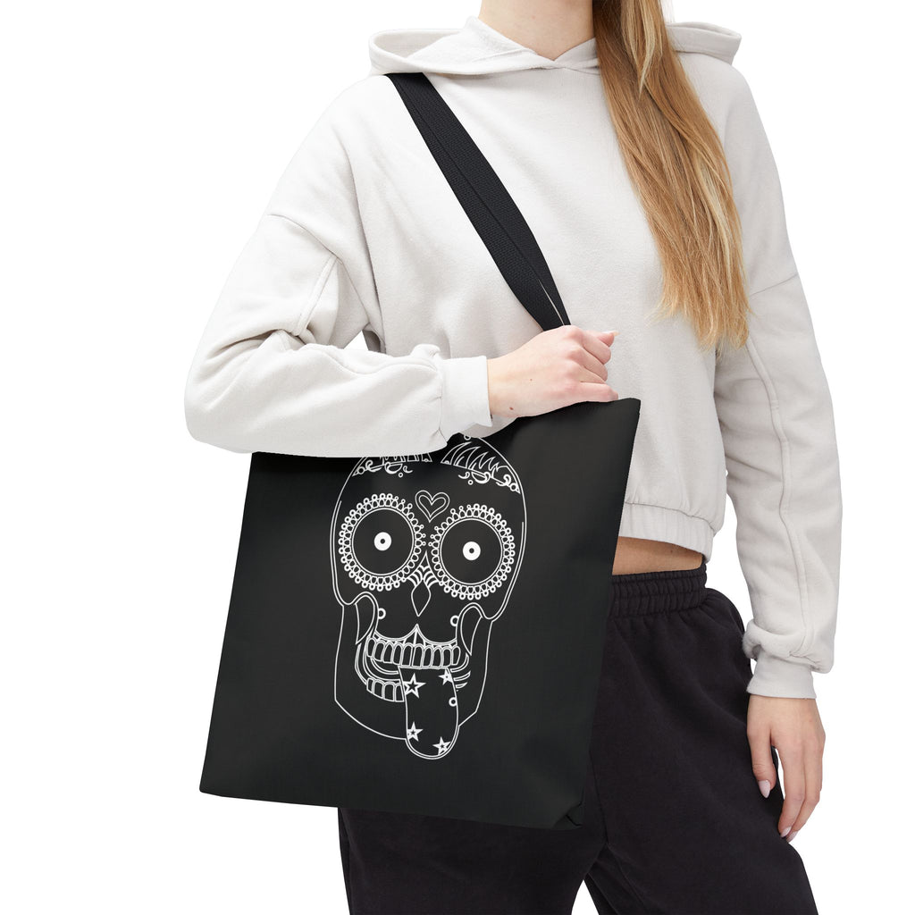 Gothic Skull Tote Bag, Halloween Bag, Spooky Shoulder Bag, Skull and Spider Grocery Tote, Gothic Handbag, Creepy Skull Purse