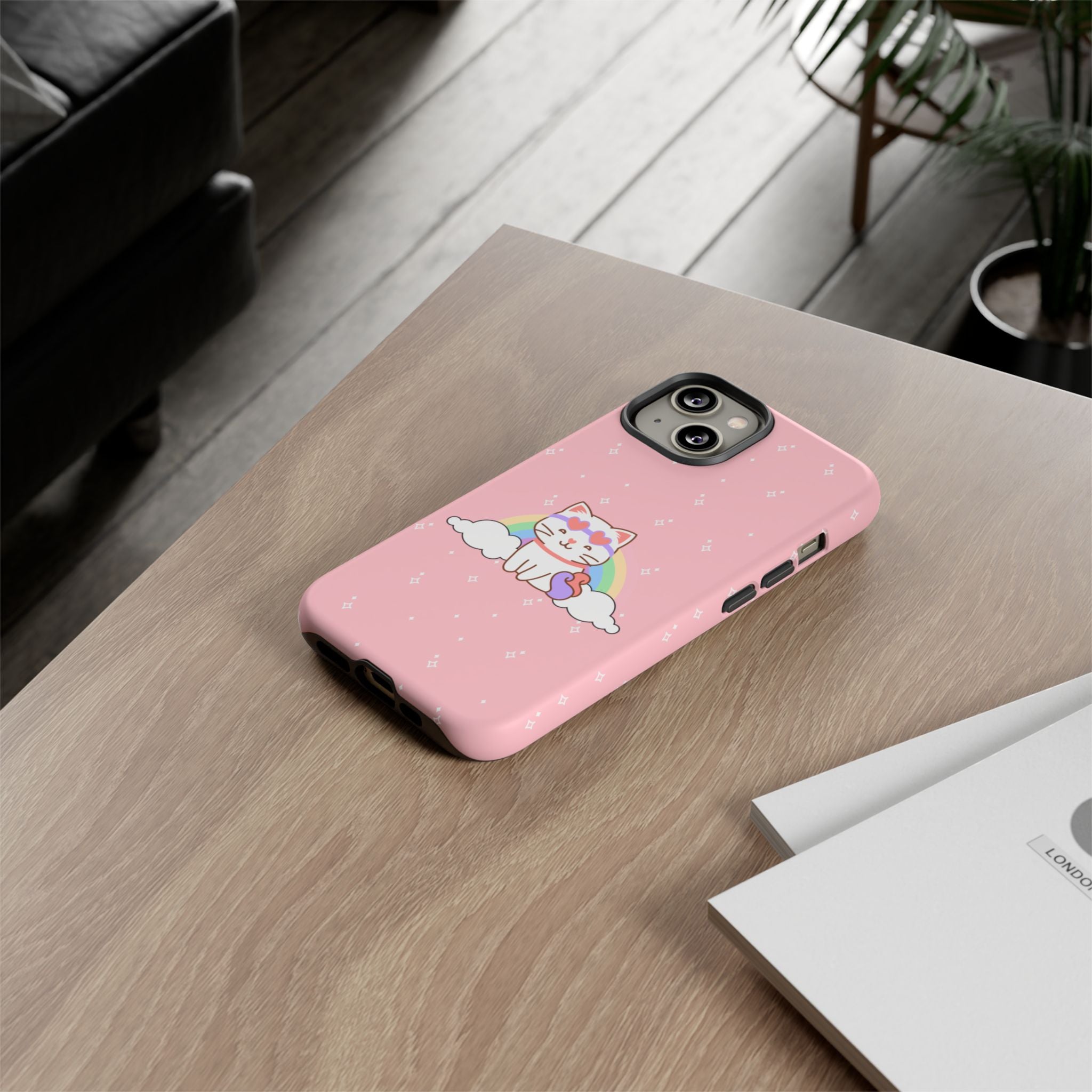 Kawaii Cat Rainbow Tough Cases, Cute Kitty Phone Cover, Protective Phone Case, Adorable Cat Lover Gift, Fun Rainbow Cat Phone Accessories