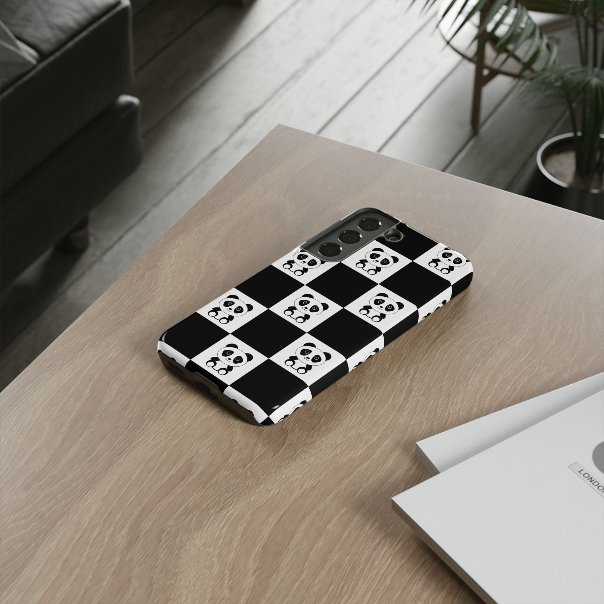 Panda Chessboard Tough Cases, Cute Panda Phone Covers, Chess Pattern iPhone Case, Board Games Phone Accessories, Animal Lover Tech