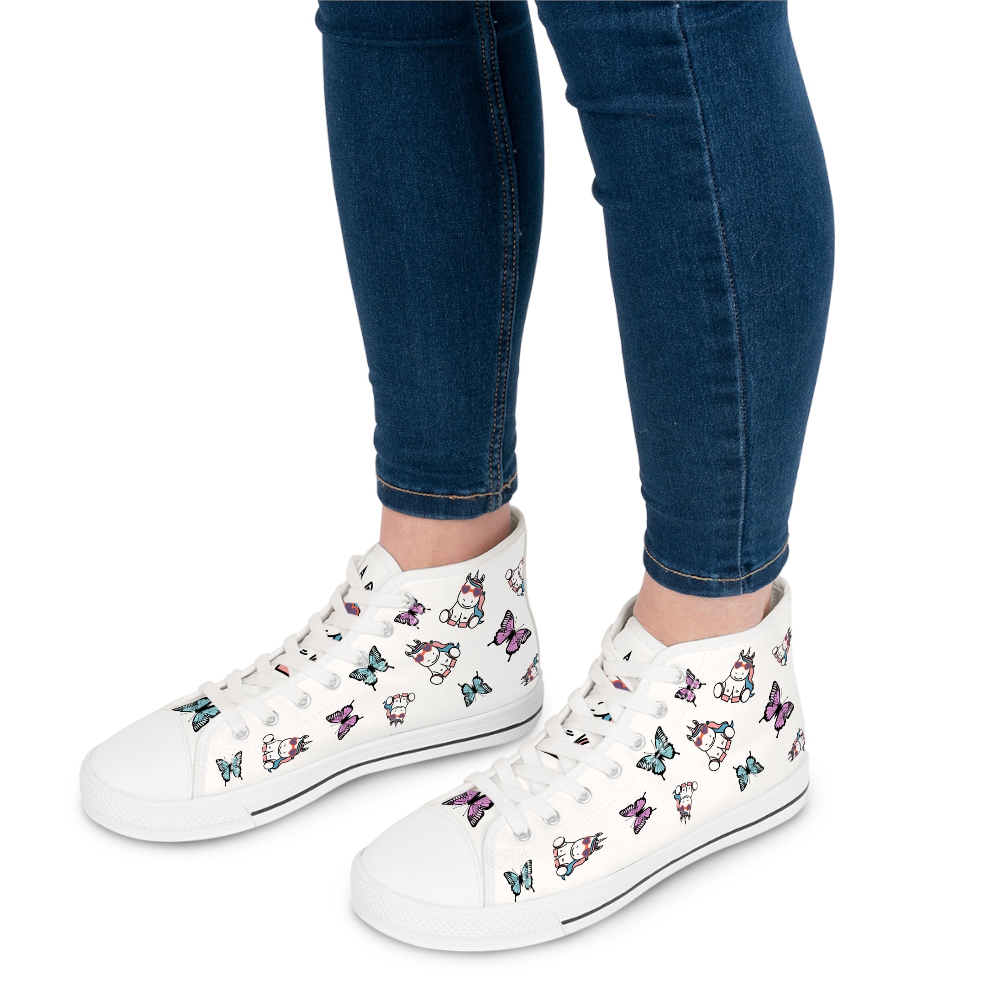 Kawaii Unicorn Women's High Top Sneakers, Cute Sneaker Shoes, Magical Fairy Tale Unicorn Footwear, Gift for Unicorn Lovers, Unicorn