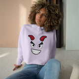 Demon Face Crop Hoodie - Gothic Devil Graphic Pullover Sweatshirt