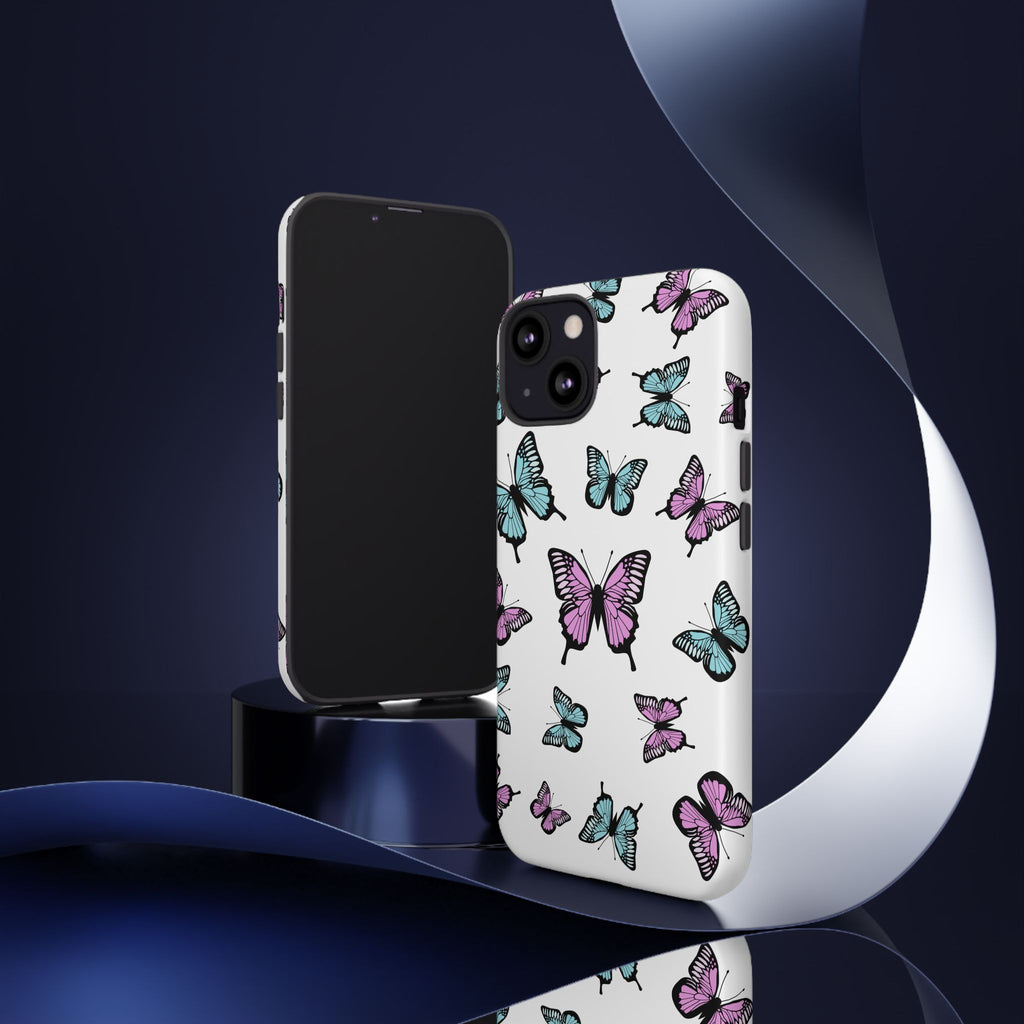 Butterfly Pattern White Background Phone Cases, Protective Cover, Strong Cases, Impact Resistant, Floral Design, Unique Gifts