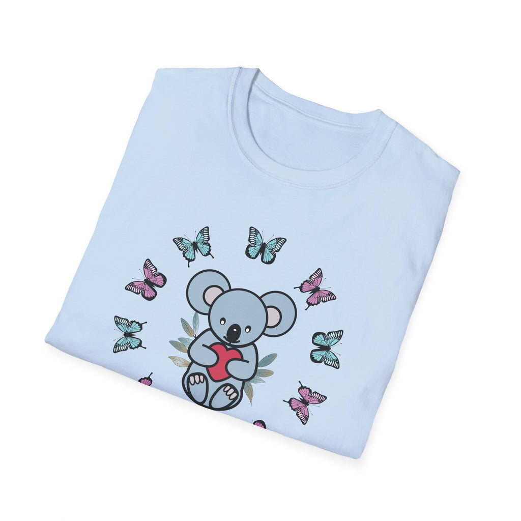 Koala Heart T-Shirt, Cute Animal Tee, Butterfly Graphic Shirt, Nature Lover Gift, Wildlife Lover Top