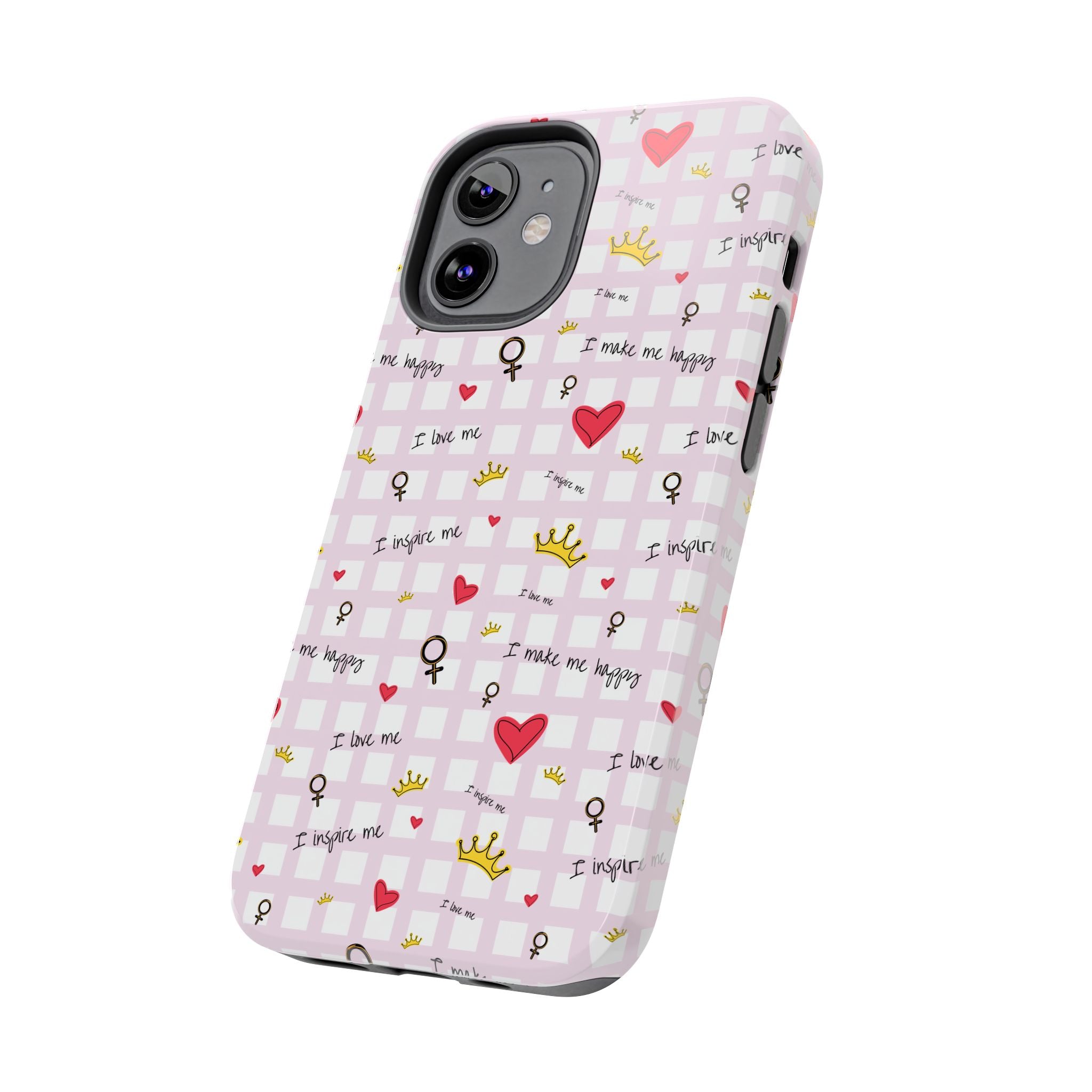 Cozy Hearts & Crowns Phone Case, Heart Design Protective Phone Cover, Crown Pattern Tough Case, Girly Phone Accessories, Valentine's Day