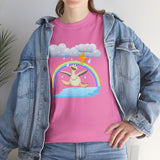 Crazy duck in rainy weather with rainbows and lightning Heavy Cotton Tee