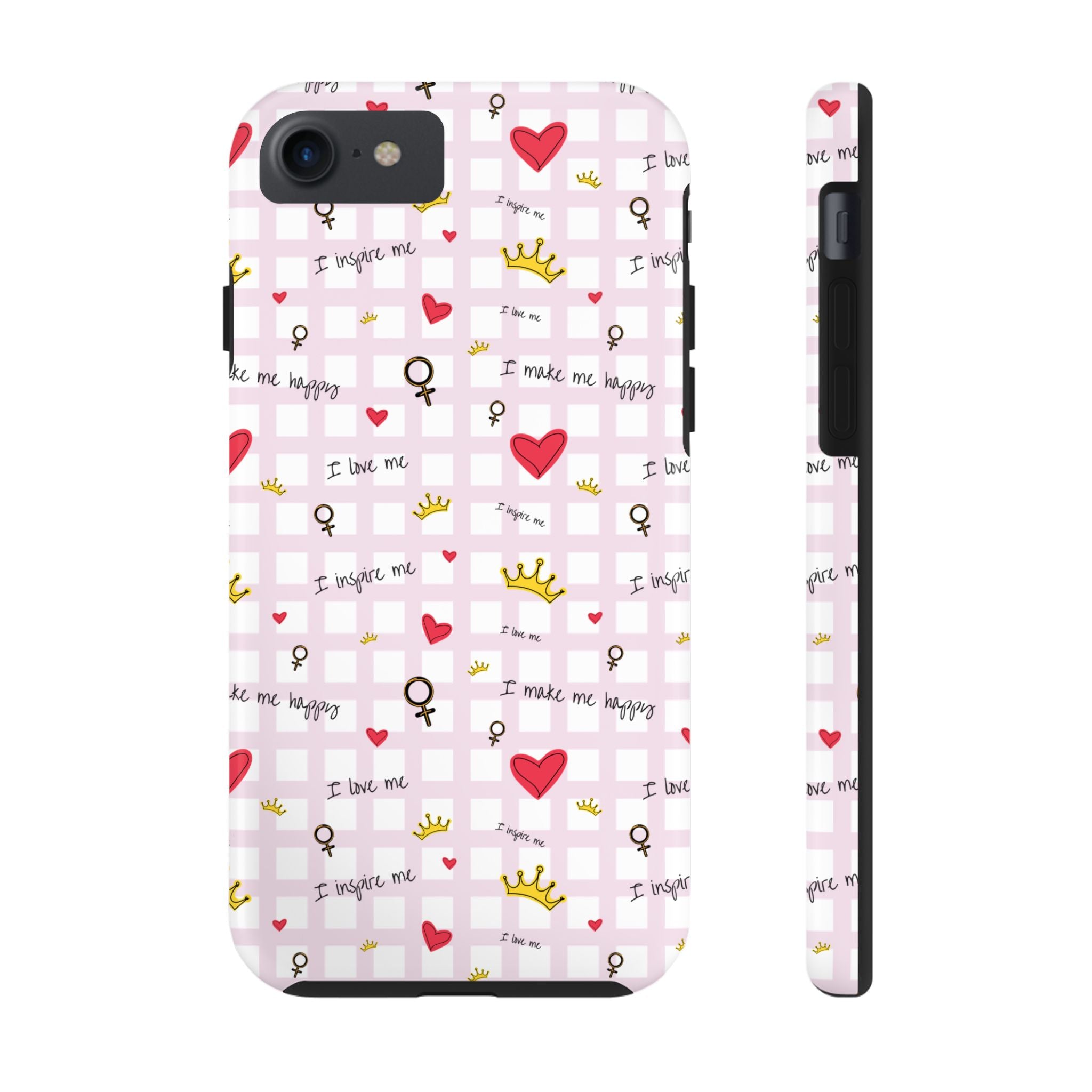 Cozy Hearts & Crowns Phone Case, Heart Design Protective Phone Cover, Crown Pattern Tough Case, Girly Phone Accessories, Valentine's Day