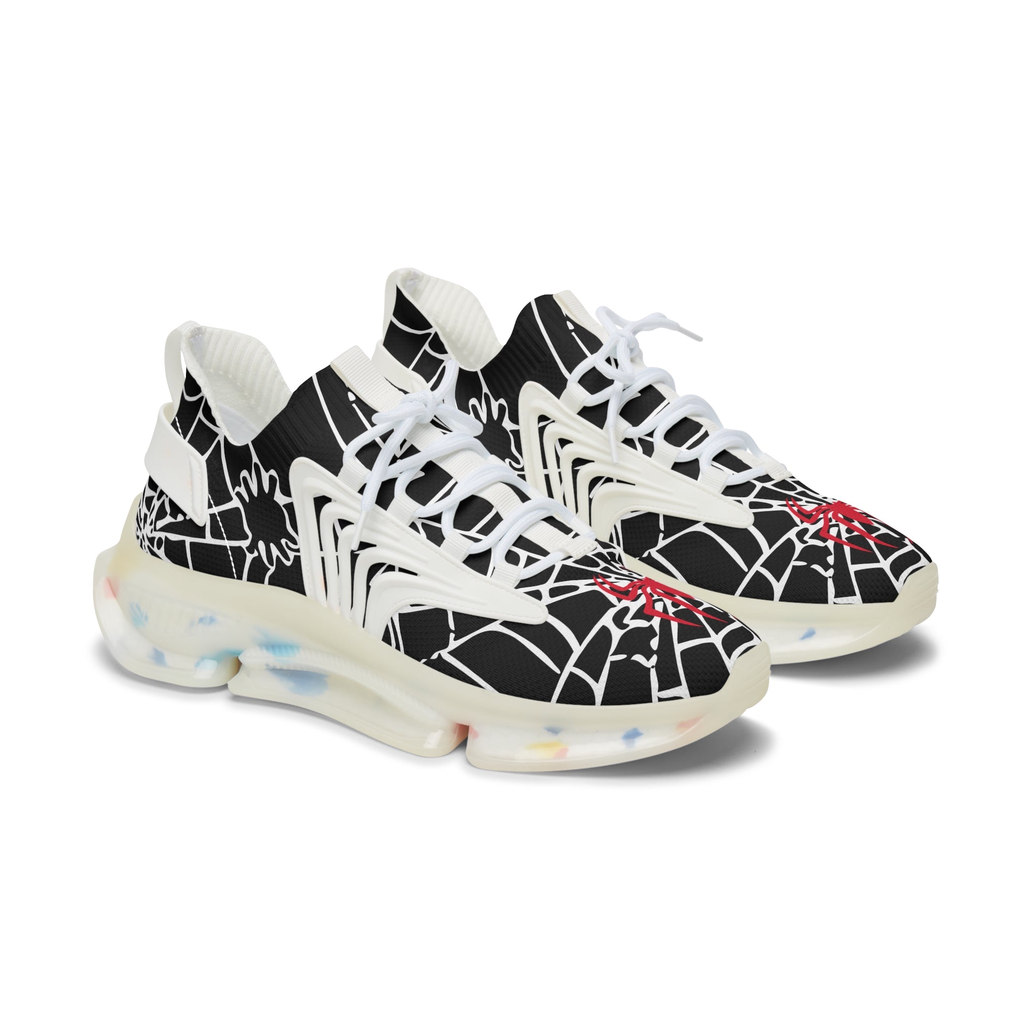 Red and white spiders on a spider's web Mesh Sneakers - Spider Web Women's Sneakers