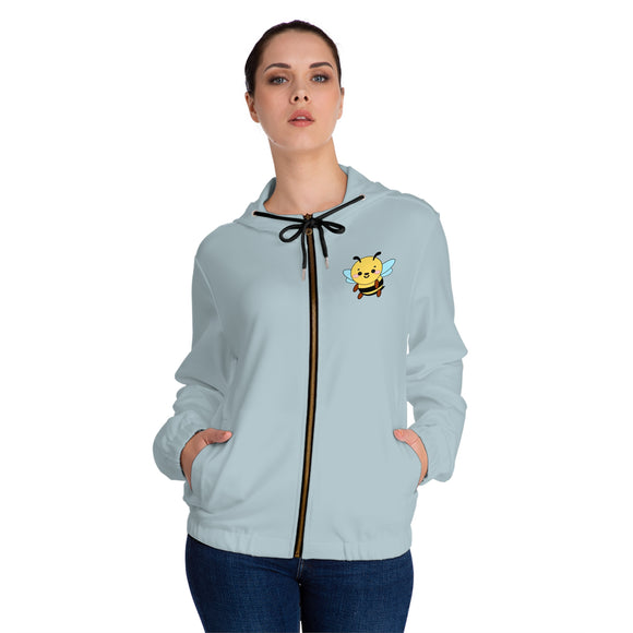 Kawaii Bee Full-Zip Hoodie, Women's Jacket, Cute Animal Sweatshirt, Bee Lover Gift, Zip-Up Hooded Jacket