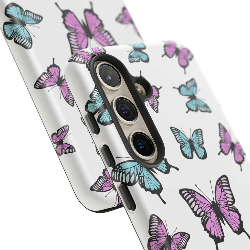 Butterfly Pattern White Background Phone Cases, Protective Cover, Strong Cases, Impact Resistant, Floral Design, Unique Gifts