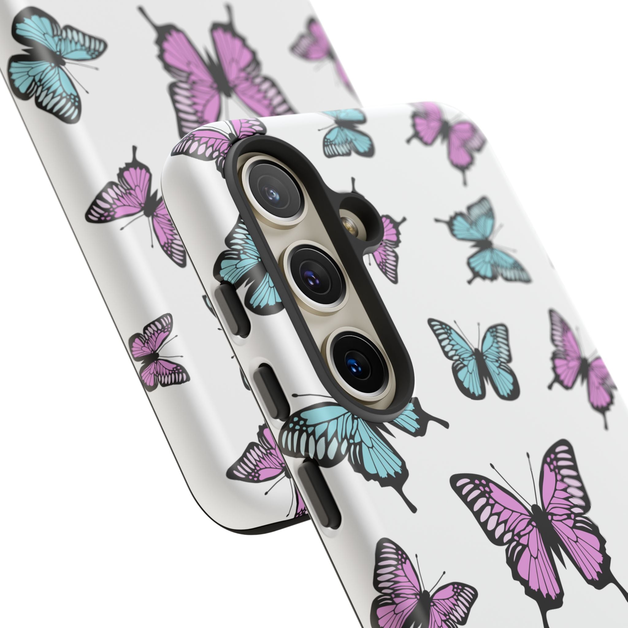 Butterfly Pattern White Background Phone Cases, Protective Cover, Strong Cases, Impact Resistant, Floral Design, Unique Gifts