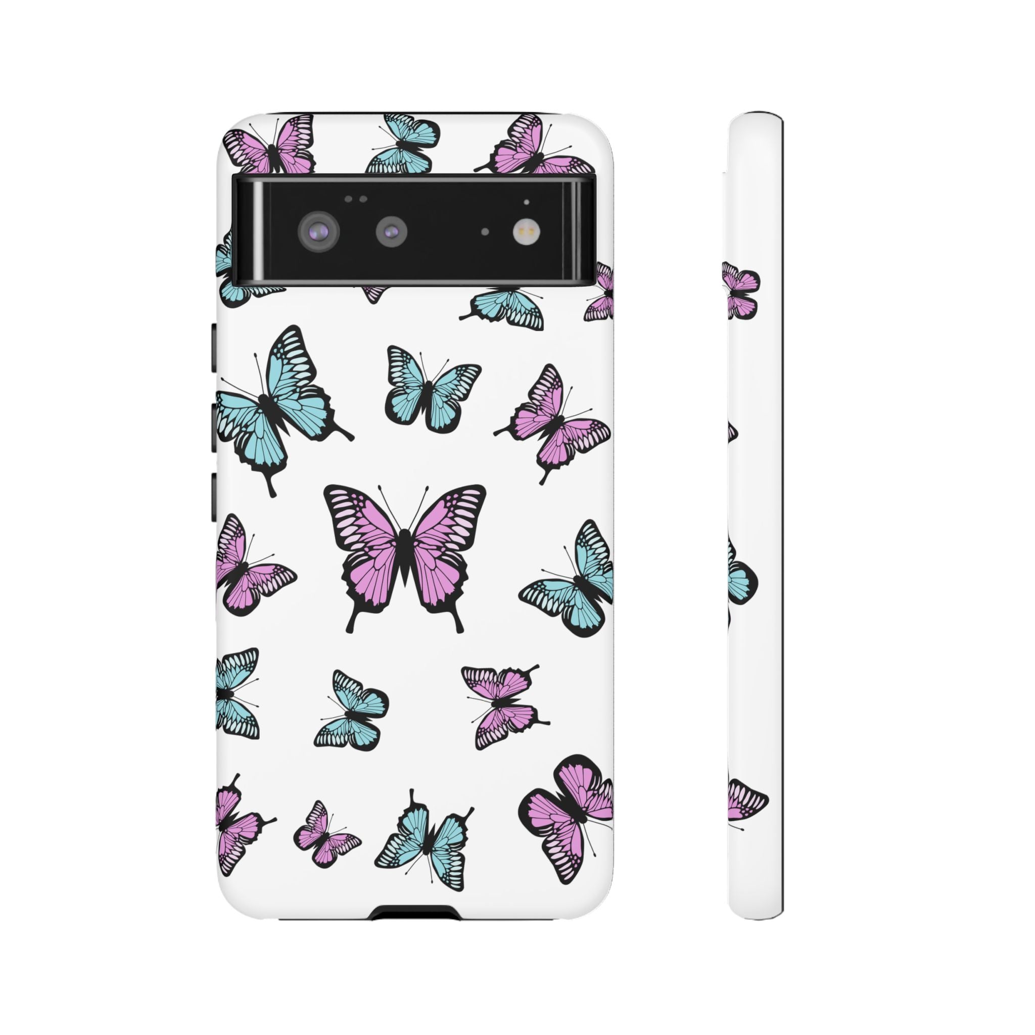 Butterfly Pattern White Background Phone Cases, Protective Cover, Strong Cases, Impact Resistant, Floral Design, Unique Gifts