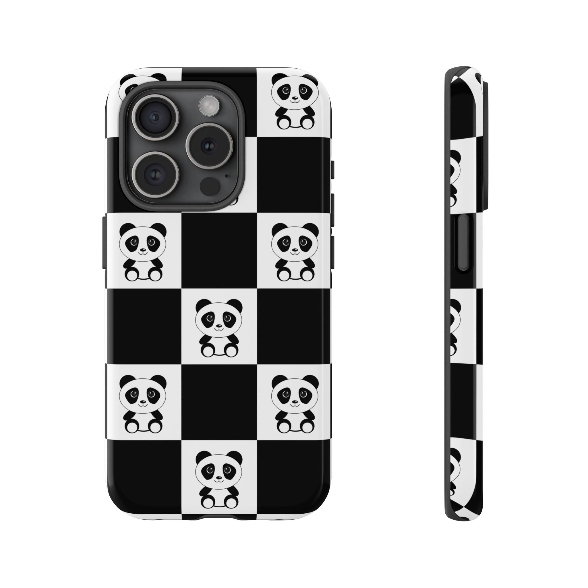 Panda Chessboard Tough Cases, Cute Panda Phone Covers, Chess Pattern iPhone Case, Board Games Phone Accessories, Animal Lover Tech
