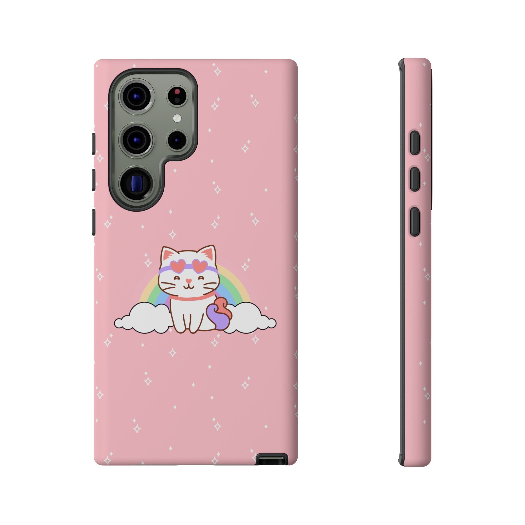 Kawaii Cat Rainbow Tough Cases, Cute Kitty Phone Cover, Protective Phone Case, Adorable Cat Lover Gift, Fun Rainbow Cat Phone Accessories