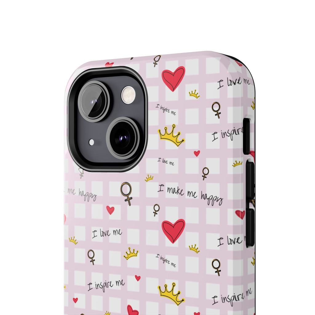 Cozy Hearts & Crowns Phone Case, Heart Design Protective Phone Cover, Crown Pattern Tough Case, Girly Phone Accessories, Valentine's Day