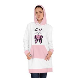 Cute Rabbit I Love You Women's Hoodie Dress, Valentine's Day Gift, Cozy Animal Graphic Sweatshirt Outfit, Bunny Lover Merch