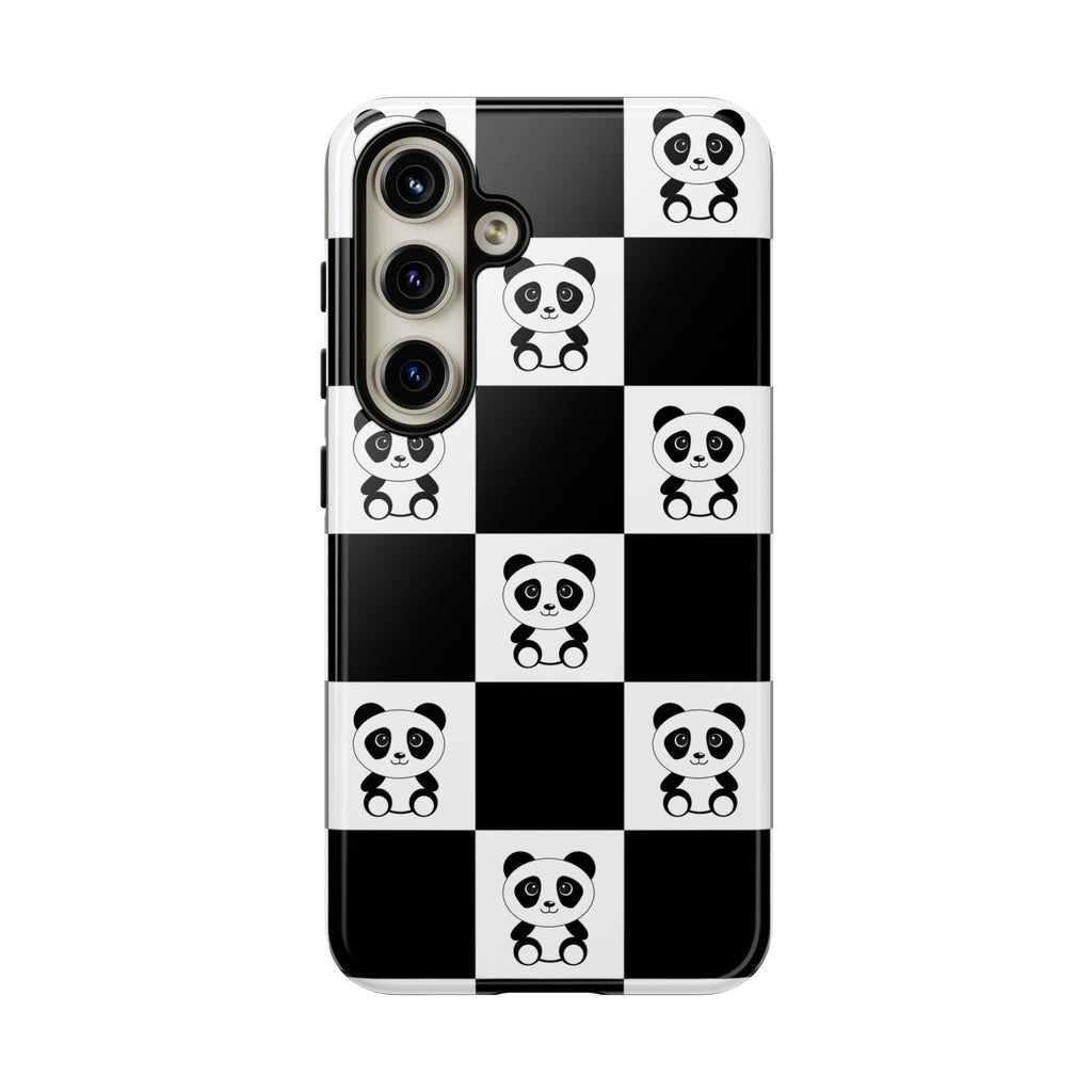 Panda Chessboard Tough Cases, Cute Panda Phone Covers, Chess Pattern iPhone Case, Board Games Phone Accessories, Animal Lover Tech