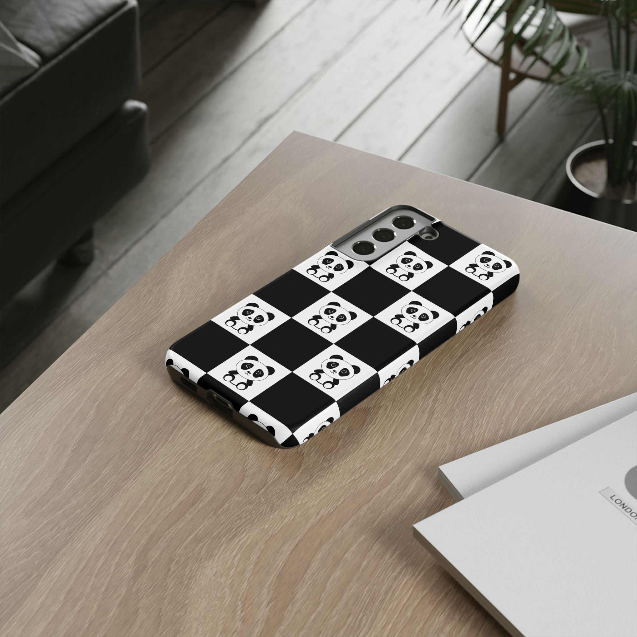 Panda Chessboard Tough Cases, Cute Panda Phone Covers, Chess Pattern iPhone Case, Board Games Phone Accessories, Animal Lover Tech