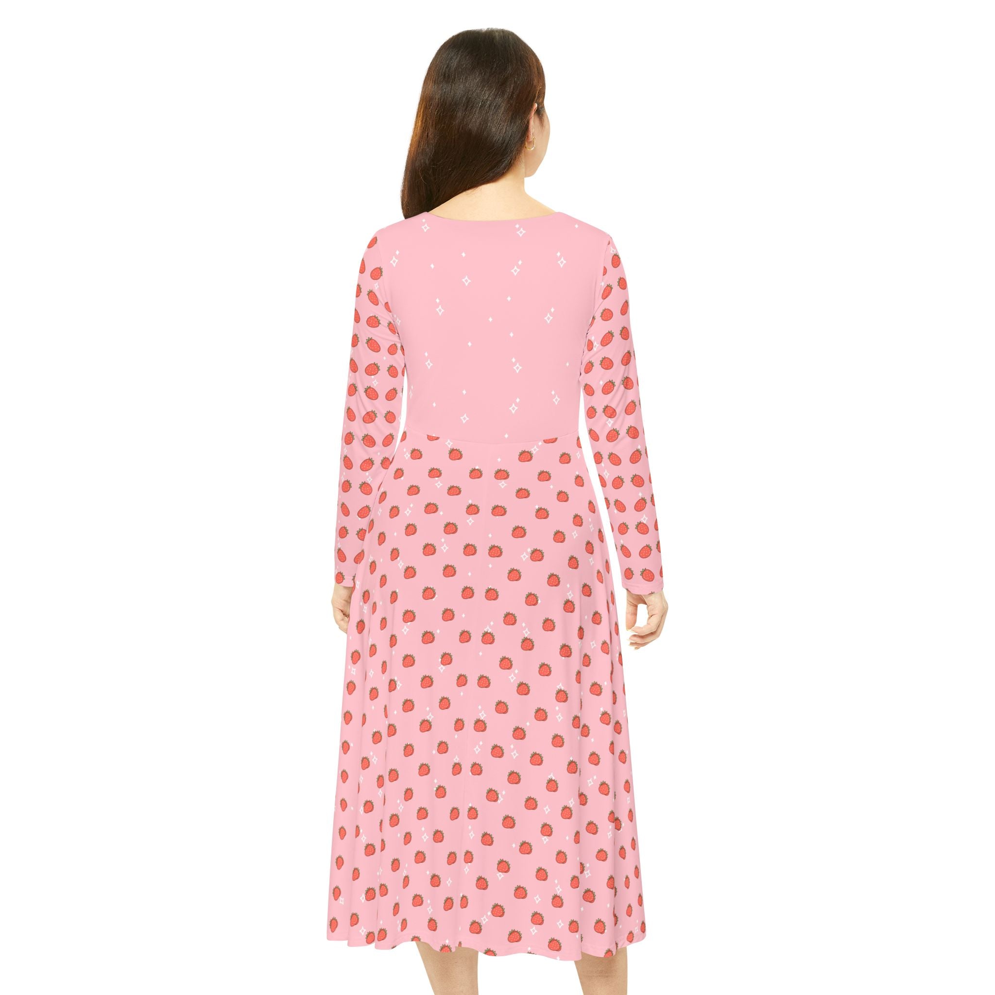 Kawaii Cat with Strawberry Women's Long Sleeve Dance Dress, Cute Cat Costume, Long Sleeve Dance Costume, Cat Lover Gift, Dance Class Outfit,