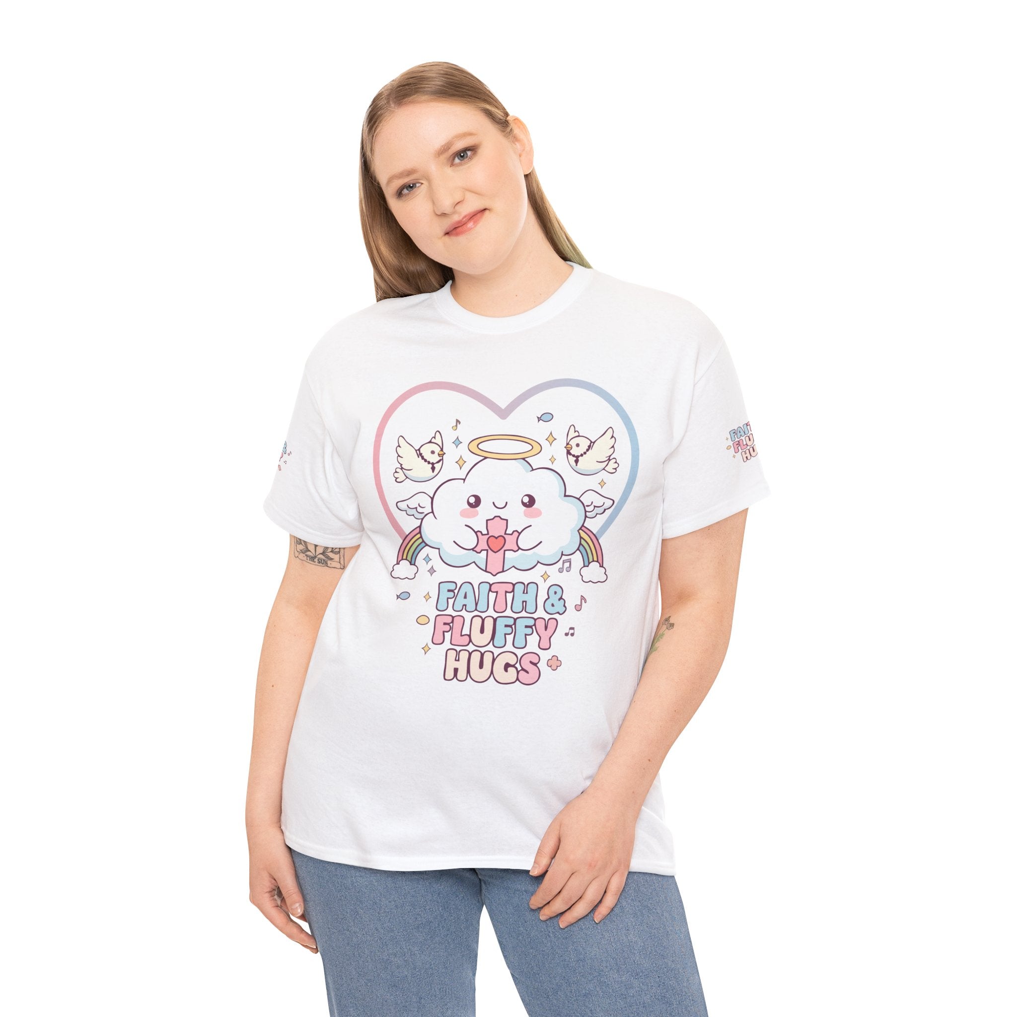 Kawaii Christian T-Shirt - Angel Cloud Rainbow Tee- Religious Graphic Top