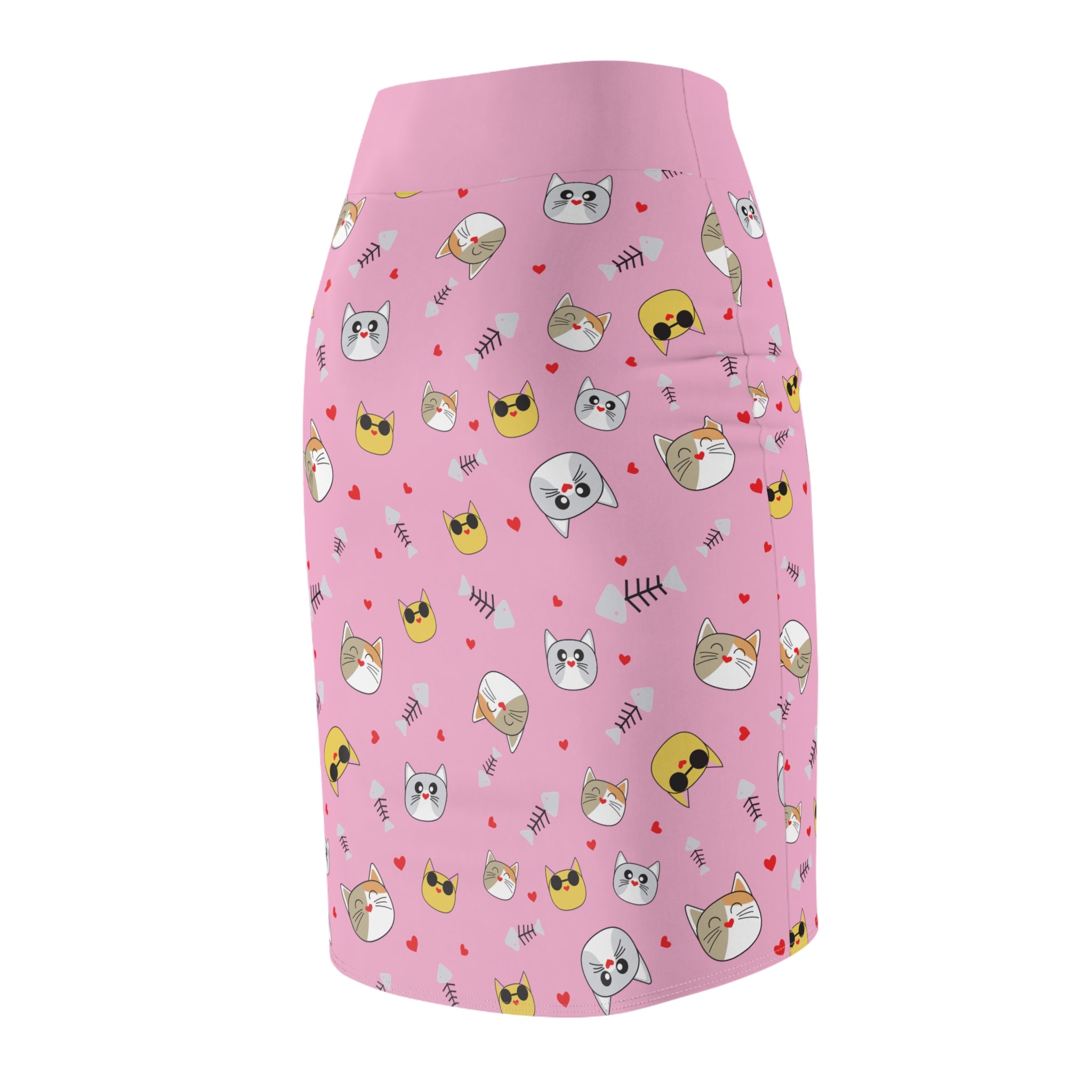 Cool Cats Pattern Pink Pencil Skirt, Women's Fashion, Cat Lover Gift, Office Attire, Trendy Skirt, Animal Print Skirt