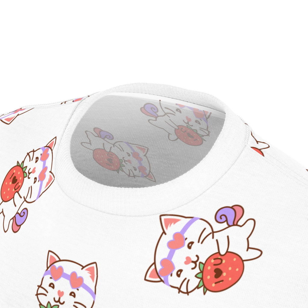 Cute Cat with Strawberry I Love you T-Shirt, Funny Cat Lover Tee, Graphic Cat Shirt, Kawaii Kitty Top, Cat and Fruit Design