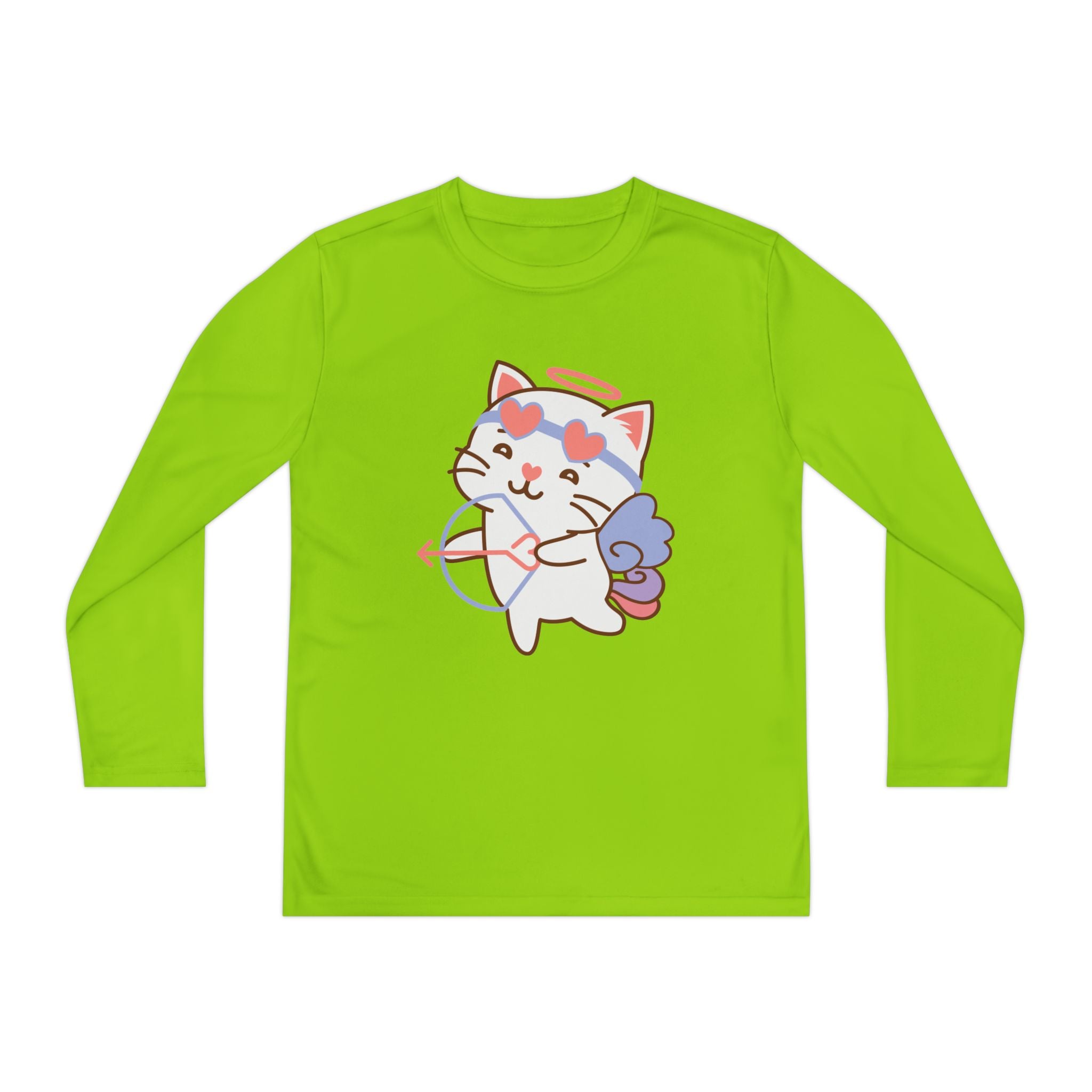 Cute Cupido Cat Youth Tee, Kids Long Sleeve Shirt, Funny Cat Shirt for Girls, Long Sleeve Kids Shirt, Cute Children's Clothing