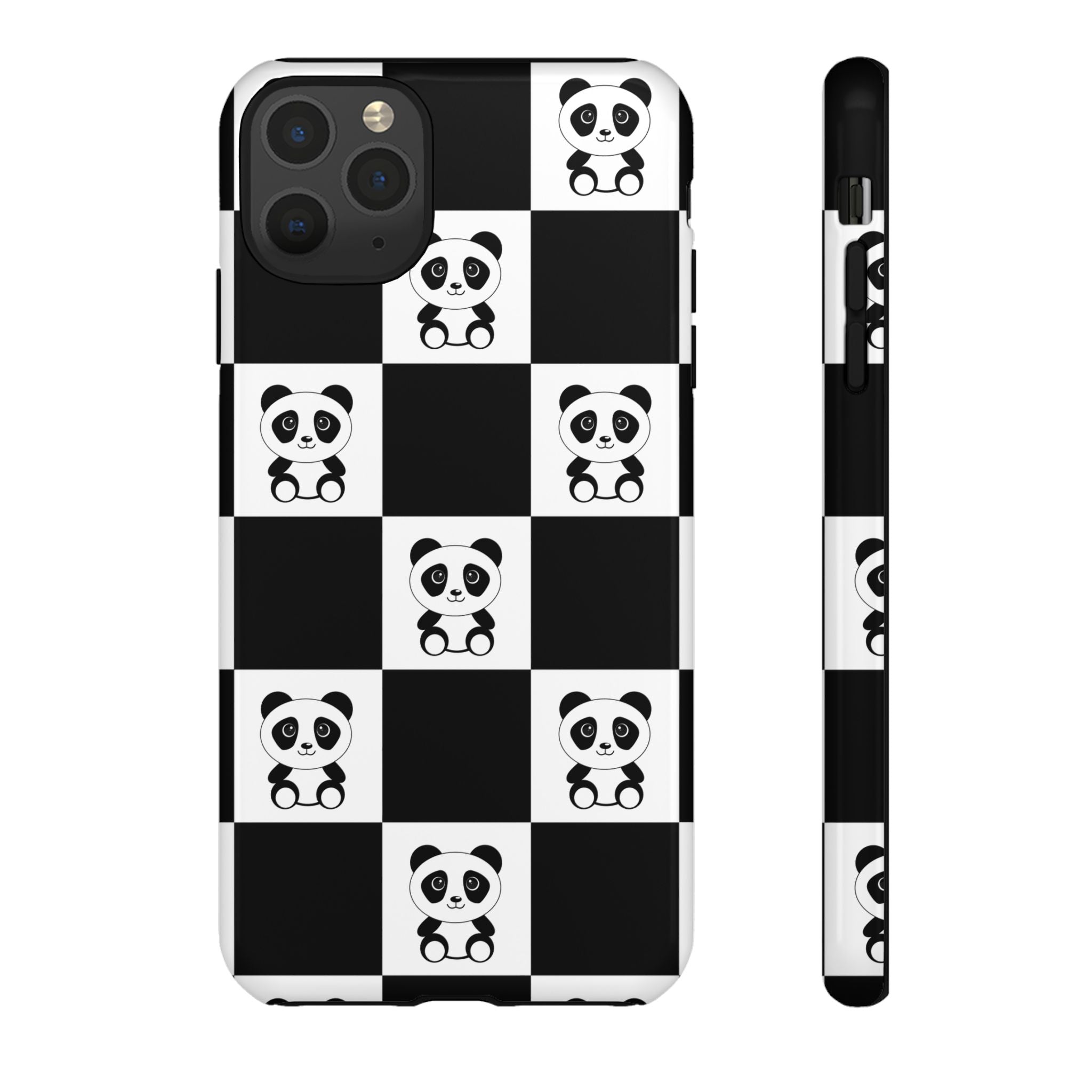 Panda Chessboard Tough Cases, Cute Panda Phone Covers, Chess Pattern iPhone Case, Board Games Phone Accessories, Animal Lover Tech