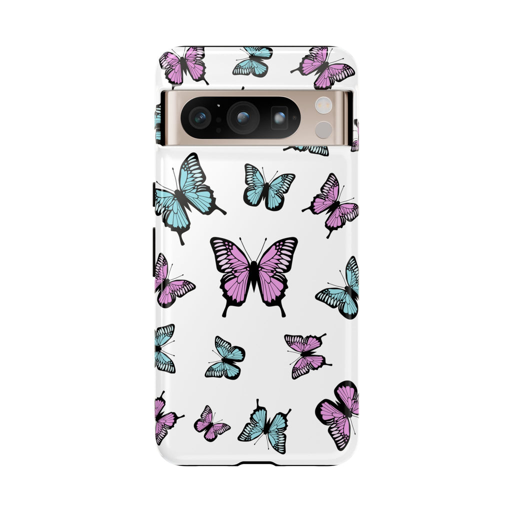 Butterfly Pattern White Background Phone Cases, Protective Cover, Strong Cases, Impact Resistant, Floral Design, Unique Gifts