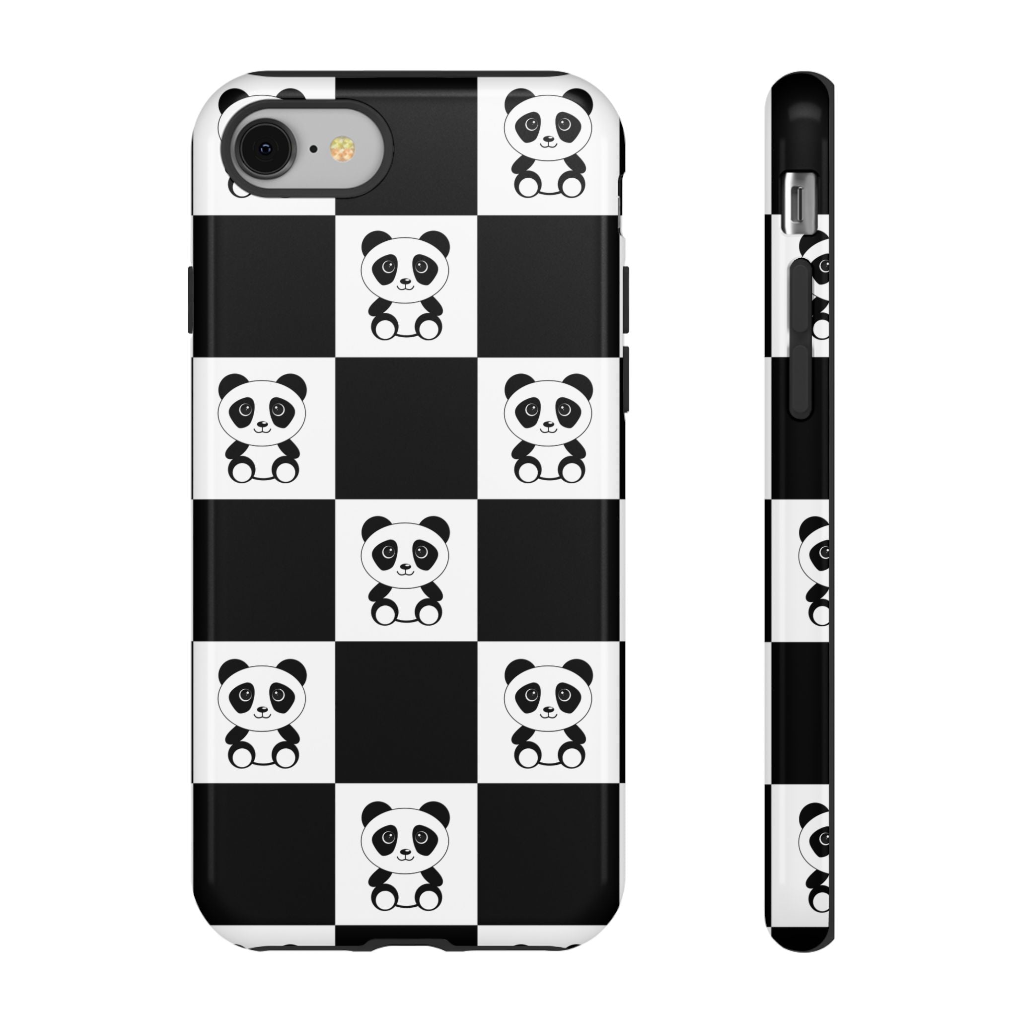 Panda Chessboard Tough Cases, Cute Panda Phone Covers, Chess Pattern iPhone Case, Board Games Phone Accessories, Animal Lover Tech