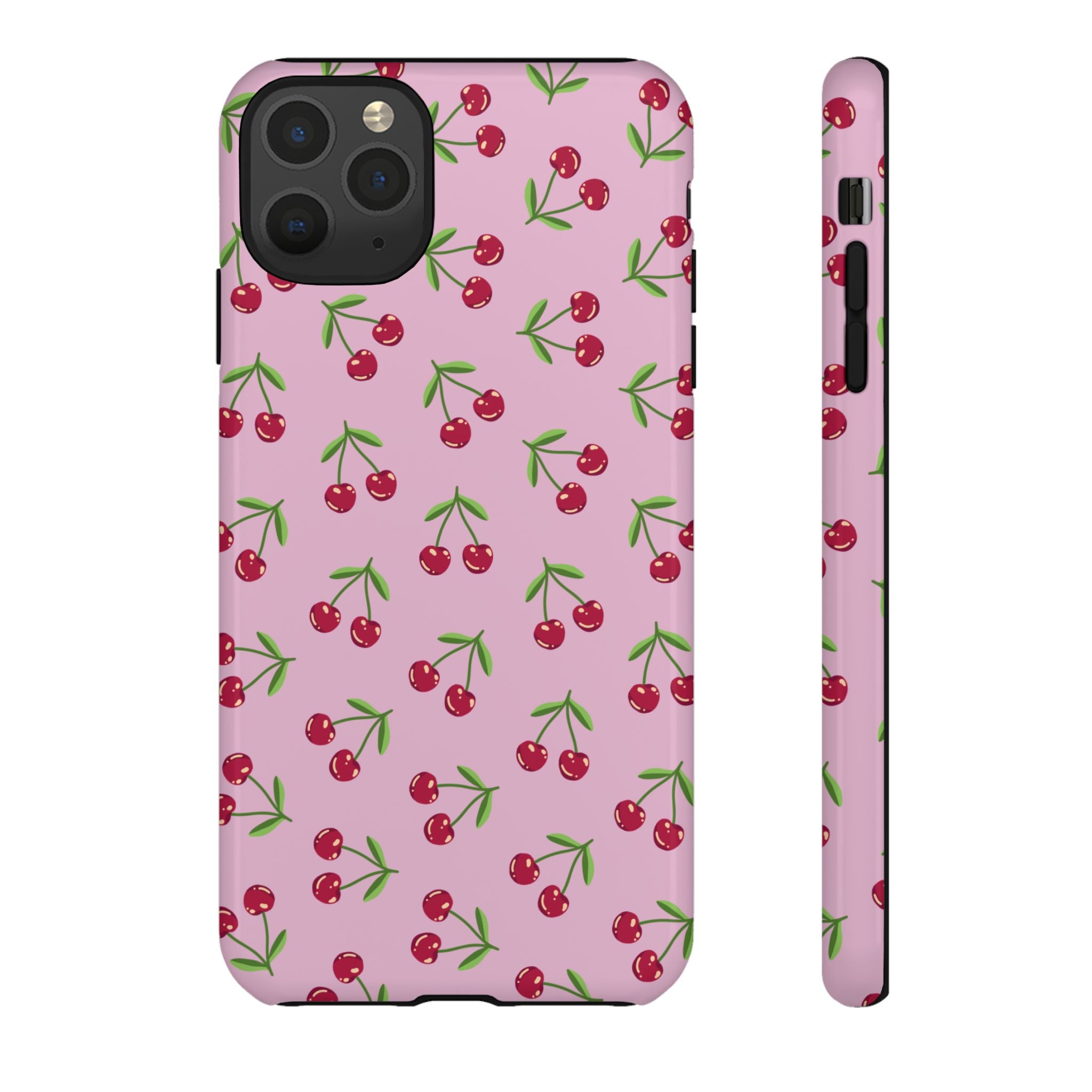 iPhone Cherry Pattern Phone Cases, Floral Tough Cover, Protective Smartphone Shell, Hard Case Gift for Her, Pretty Device Accessories