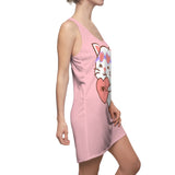 Kawaii Cat with Heart Dress, Cute Cat Racerback Dress, Cat Lover Gift, Women's Dress, Sleeveless Dress