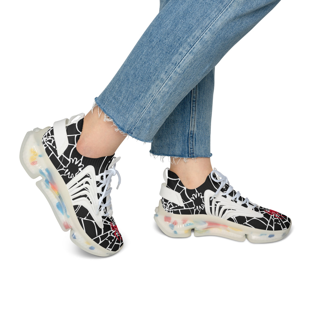 Red and white spiders on a spider's web Mesh Sneakers - Spider Web Women's Sneakers