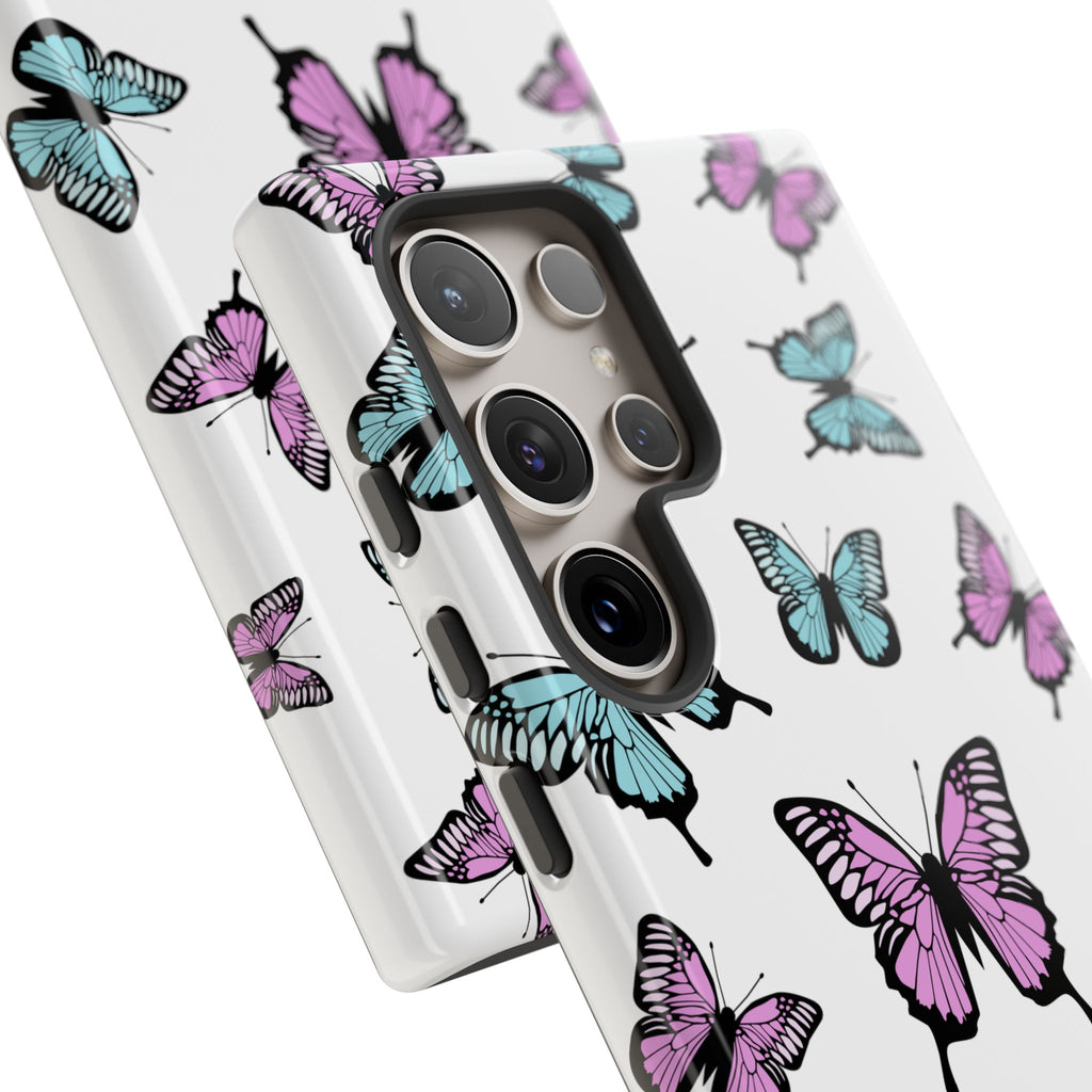 Butterfly Pattern White Background Phone Cases, Protective Cover, Strong Cases, Impact Resistant, Floral Design, Unique Gifts
