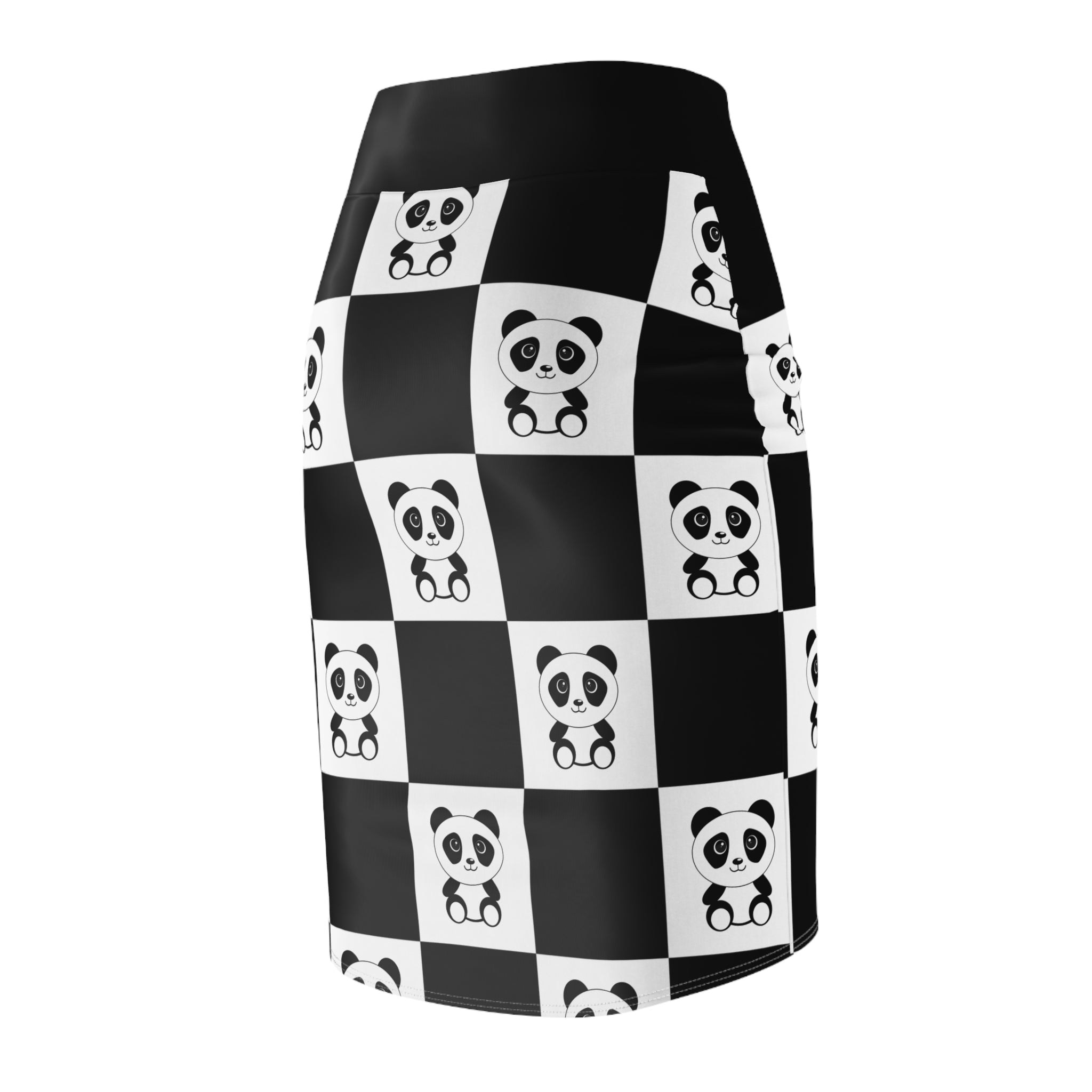 Chessboard with Cute Panda Women's Pencil Skirt, Chess Lover Outfit, Panda Lover Gift, Women's Fashion, Cute Animal Print Skirt