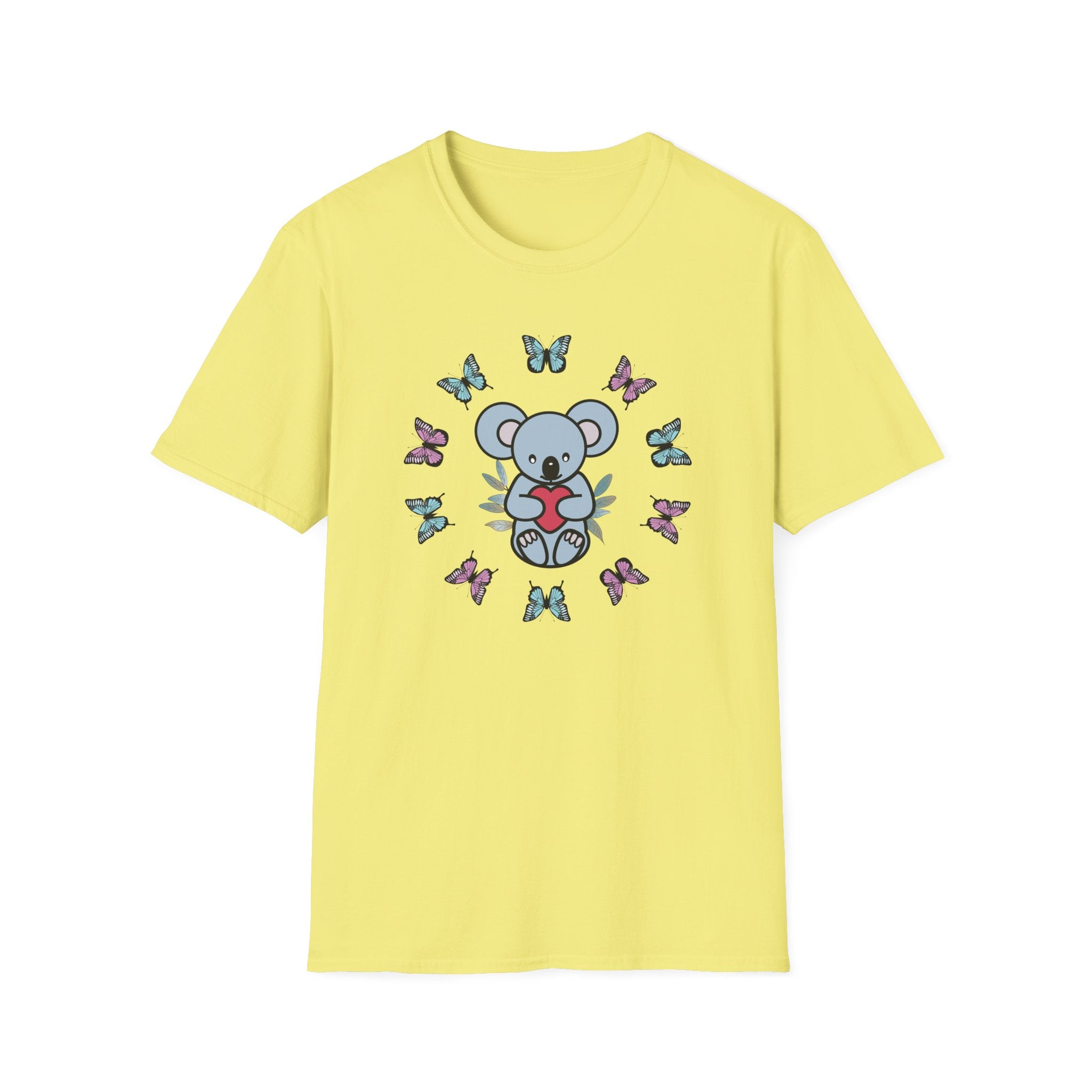Koala Heart T-Shirt, Cute Animal Tee, Butterfly Graphic Shirt, Nature Lover Gift, Wildlife Lover Top