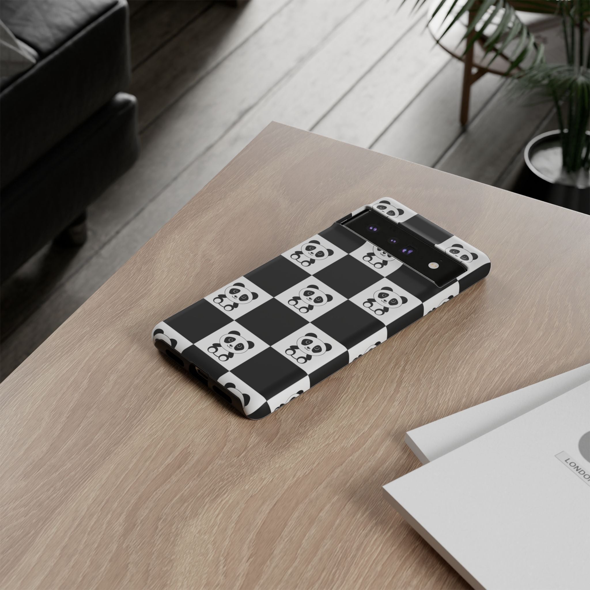 Panda Chessboard Tough Cases, Cute Panda Phone Covers, Chess Pattern iPhone Case, Board Games Phone Accessories, Animal Lover Tech