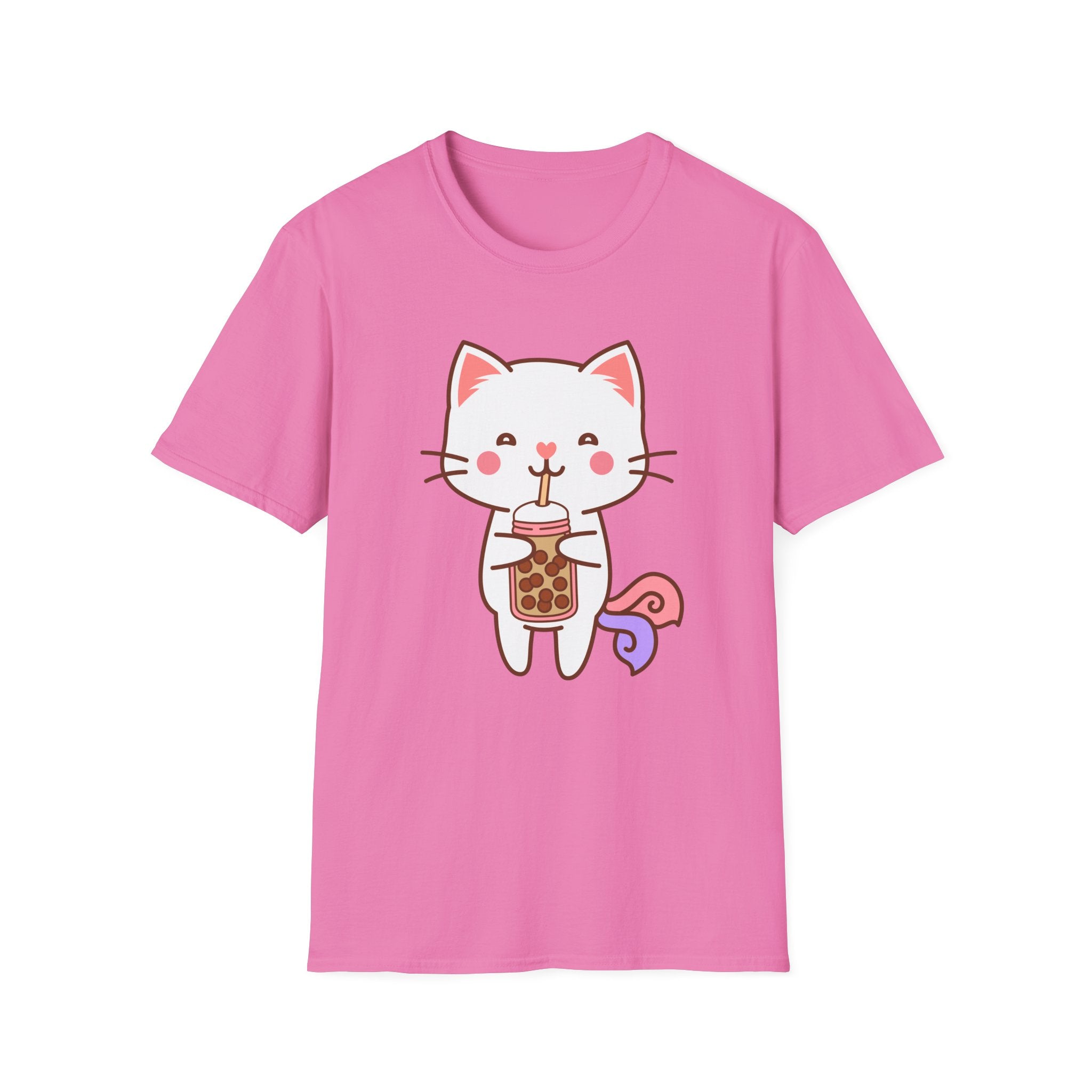 Cat Boba Tea Bubble Tea Anime Kawaii Neko Softstyle T-Shirt, Cute Japanese Kitty Drink Tee, Fun Cartoon Cat Lover Shirt, Trendy