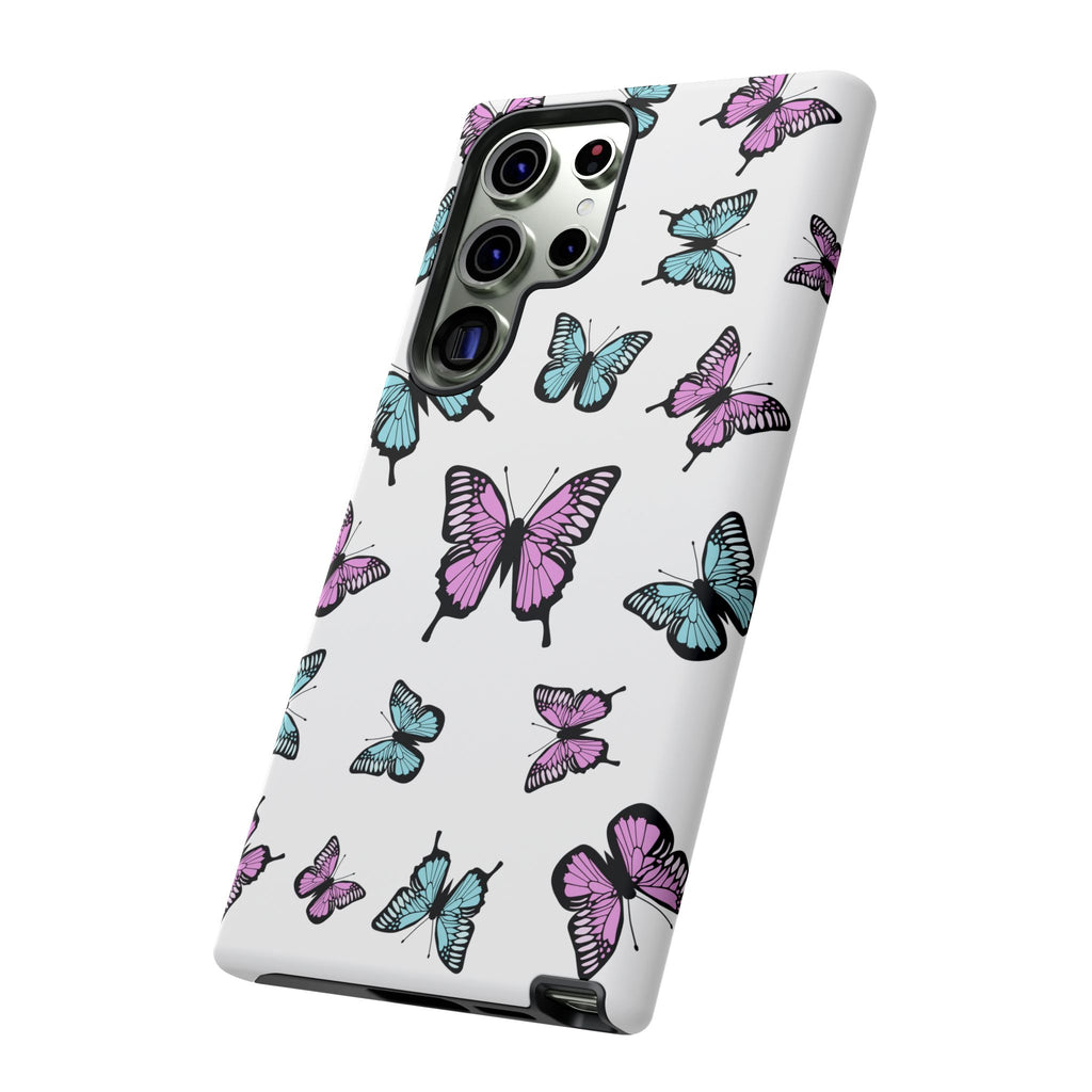 Butterfly Pattern White Background Phone Cases, Protective Cover, Strong Cases, Impact Resistant, Floral Design, Unique Gifts